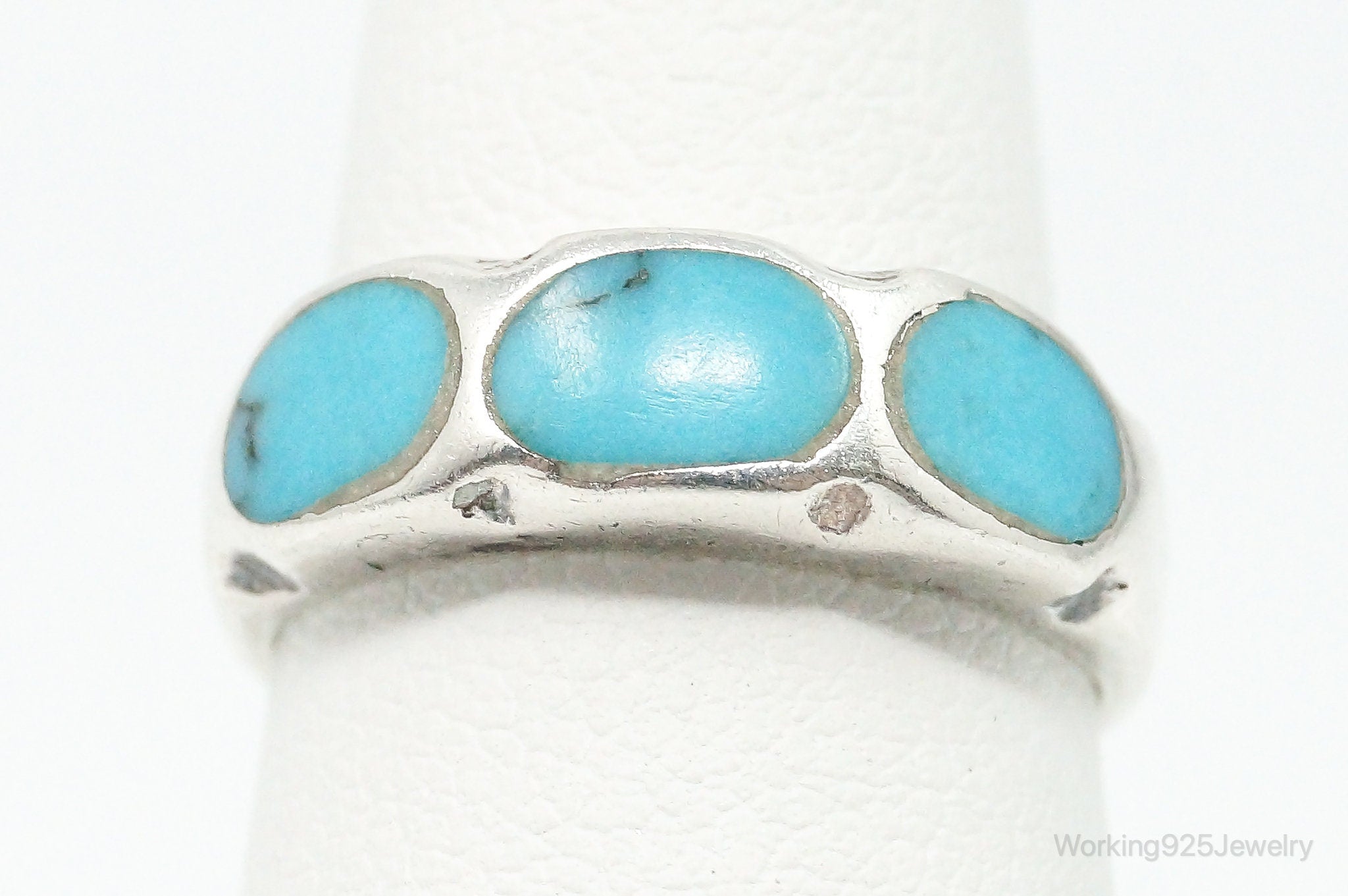 Vintage Native American Turquoise Unsigned Sterling Silver Ring - Size 5.75