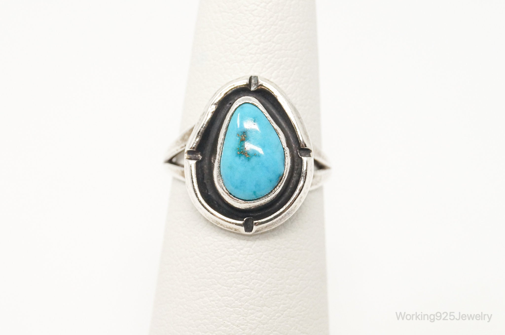 Vintage Native American Turquoise Unsigned Sterling Silver Ring - Sz 4.25