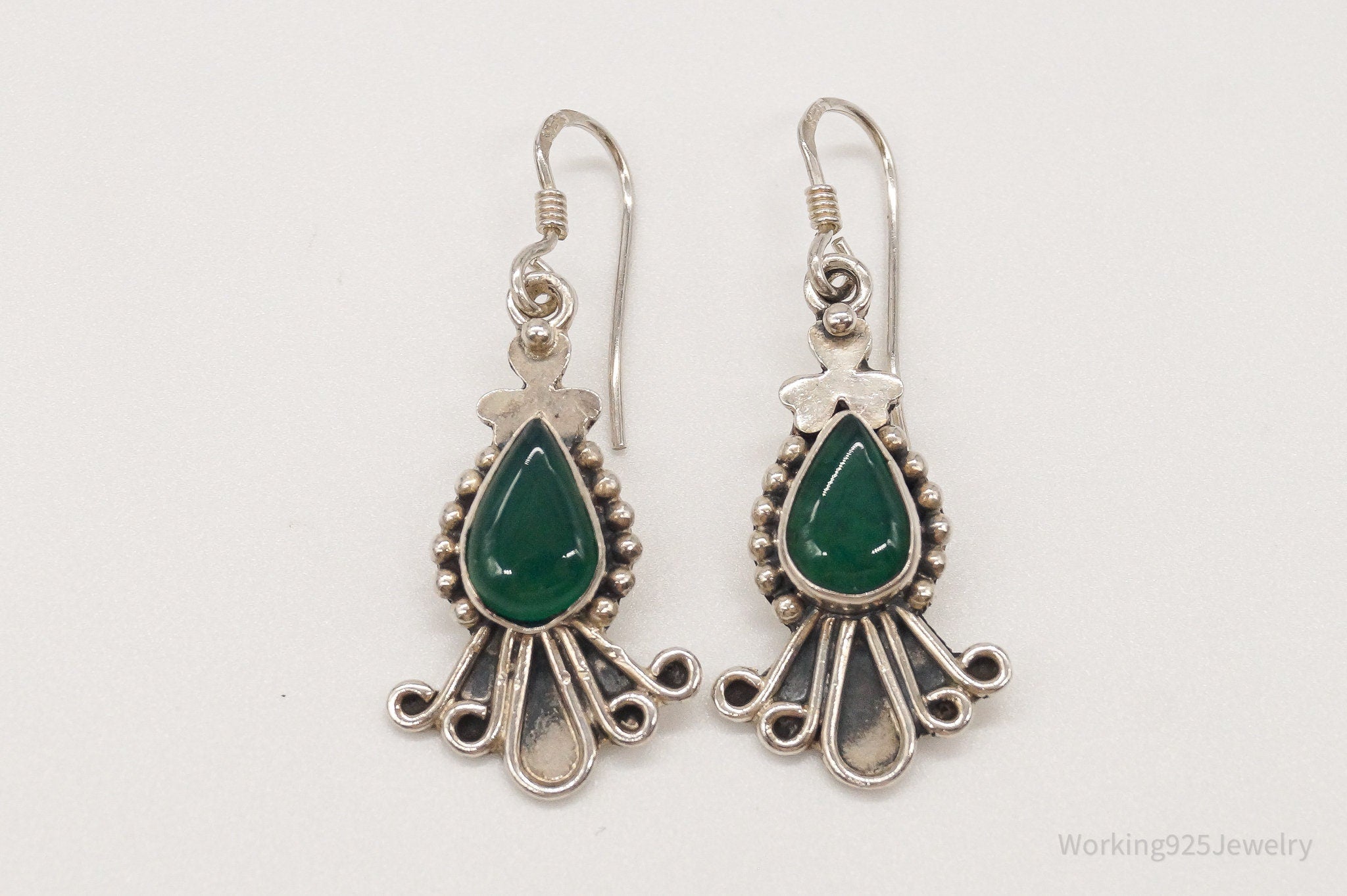 Vintage Green Onyx Sterling Silver Earrings