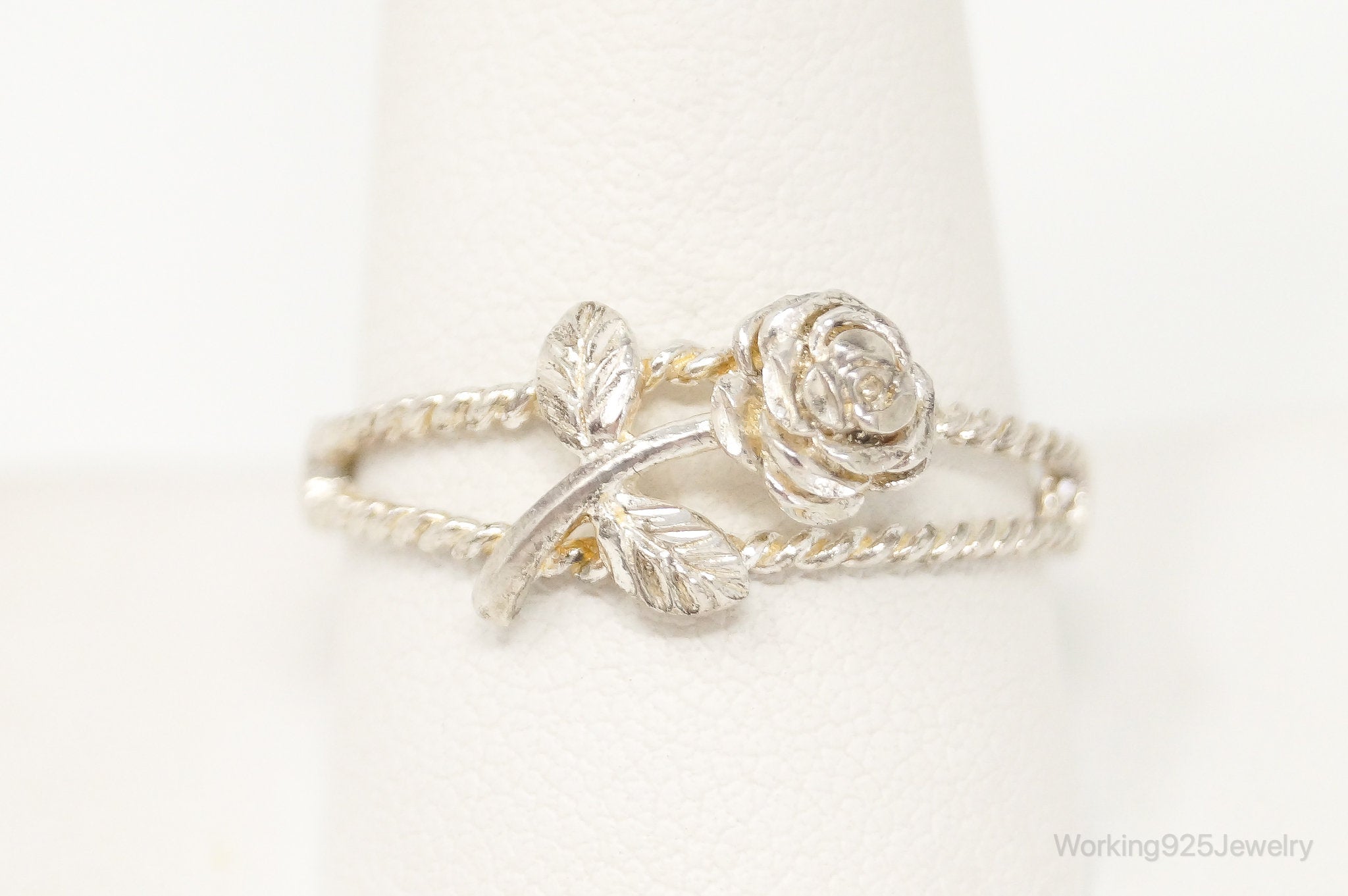 Vintage Designer NV Rose Sterling Silver Ring - Size 11