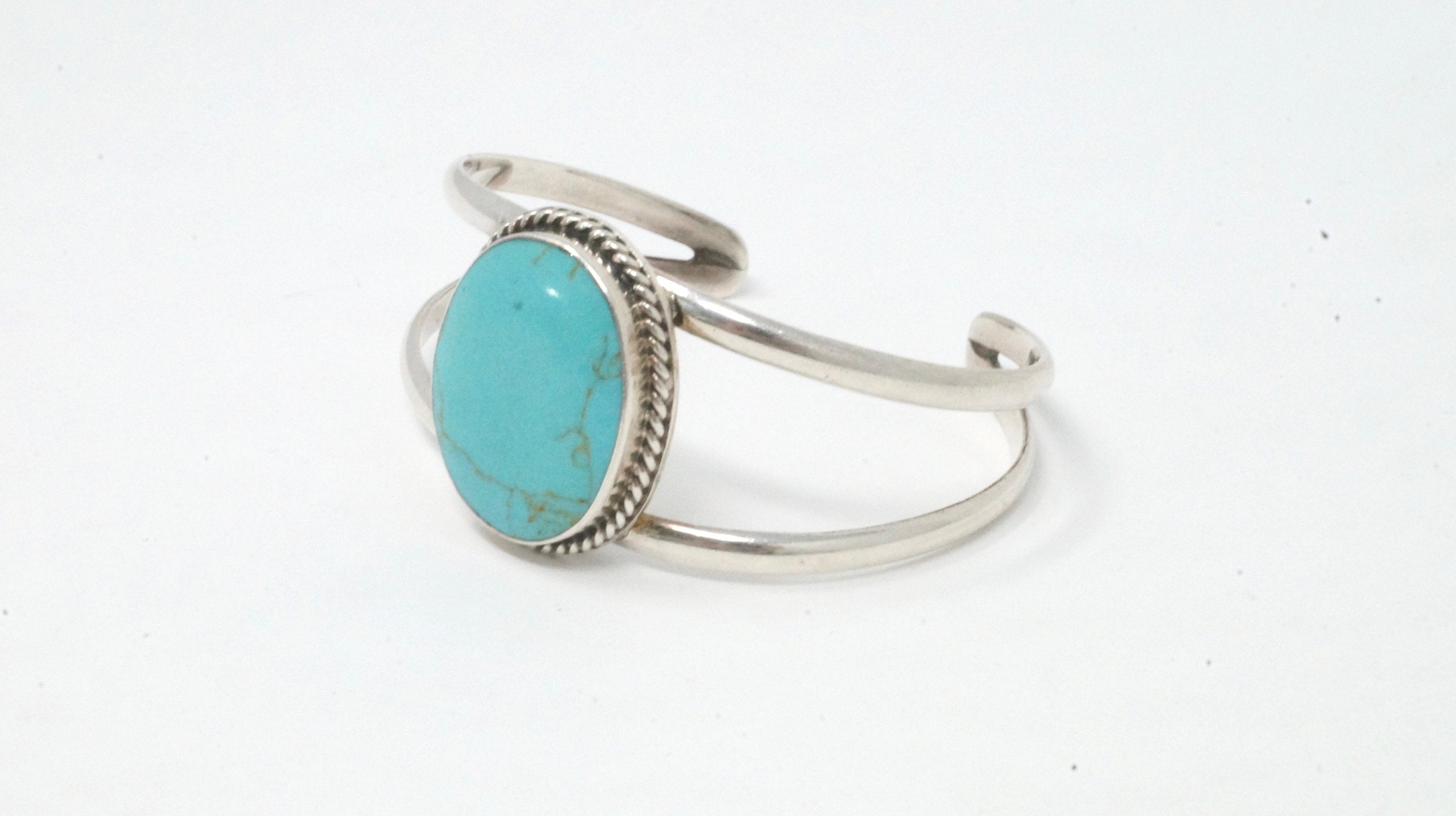 Vintage Mexico ATI Turquoise Southwest Style Sterling Silver Cuff Bracelet