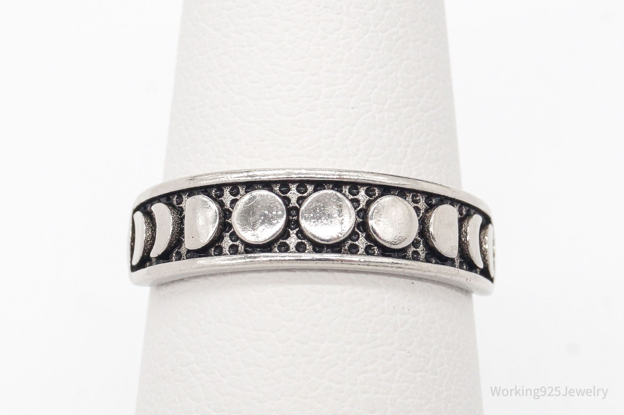 Vintage Moon Phases Sterling Silver Ring - Size 5.75