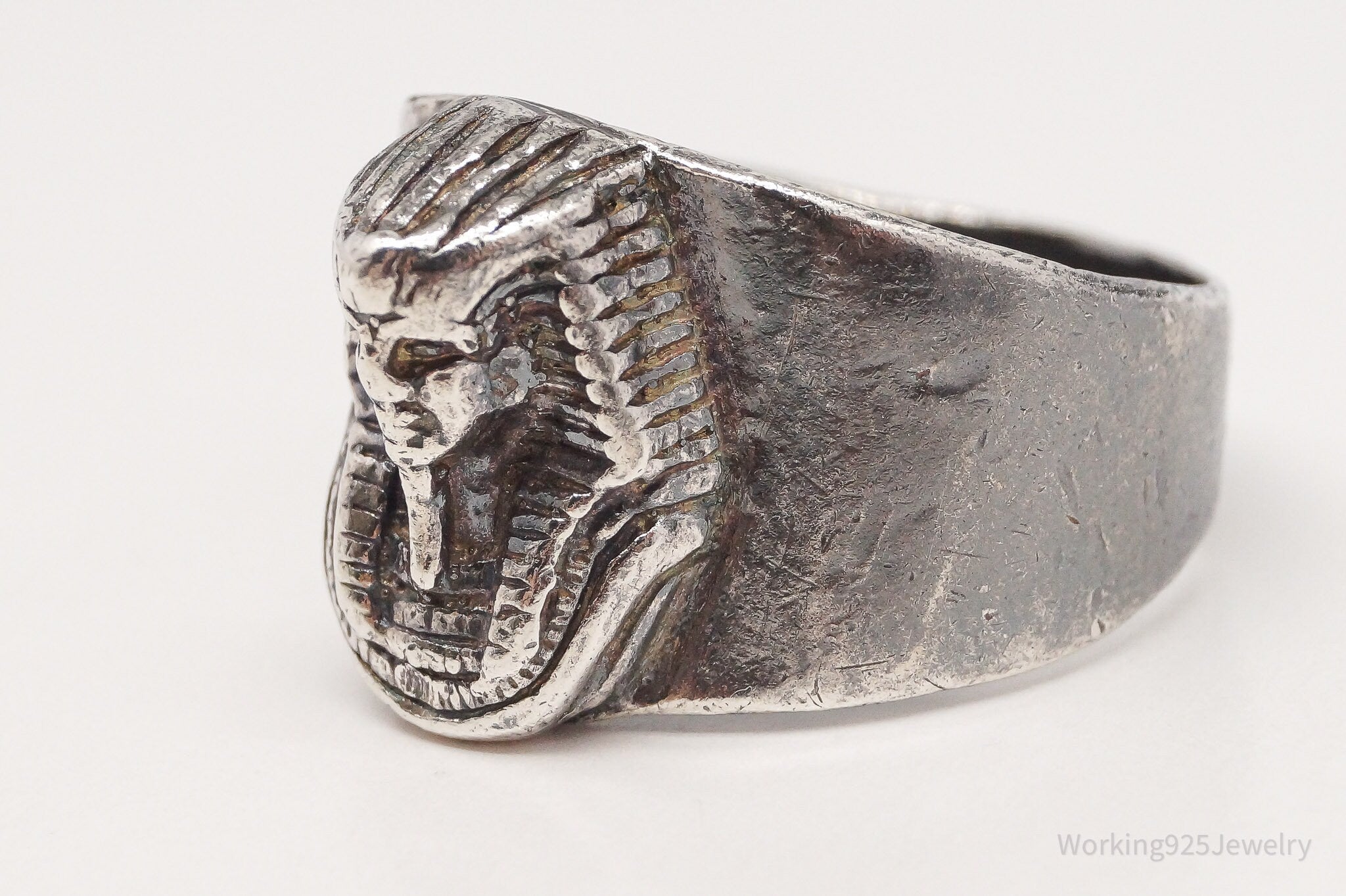 Vintage Egyptian Pharaoh Sterling Silver Ring - Size 9.75