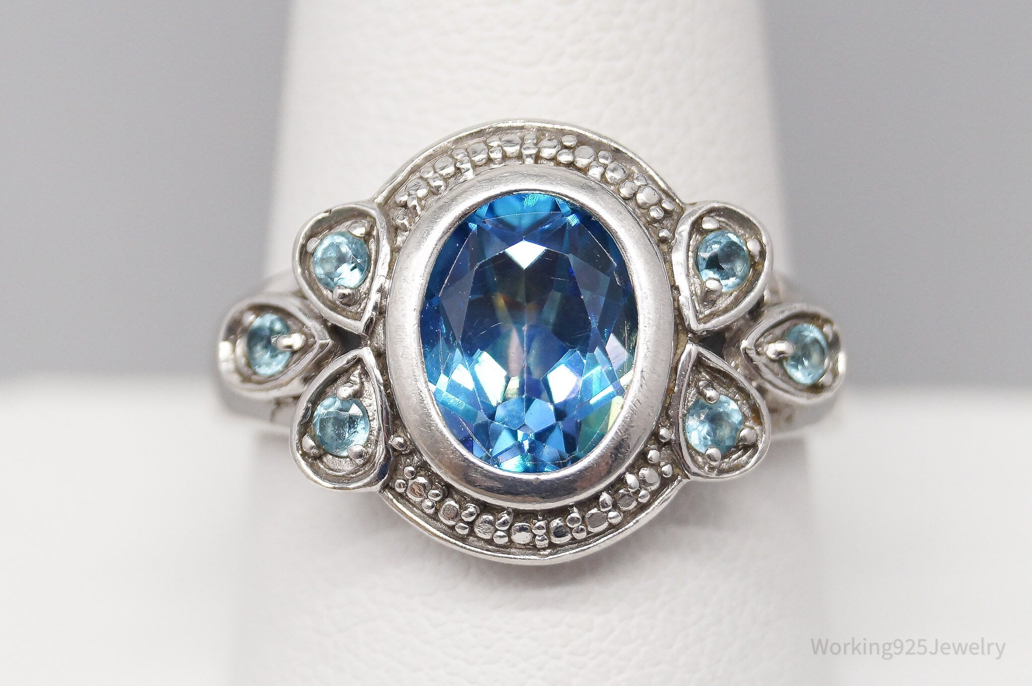 Vintage Blue Topaz Sterling Silver Ring Size 9.75