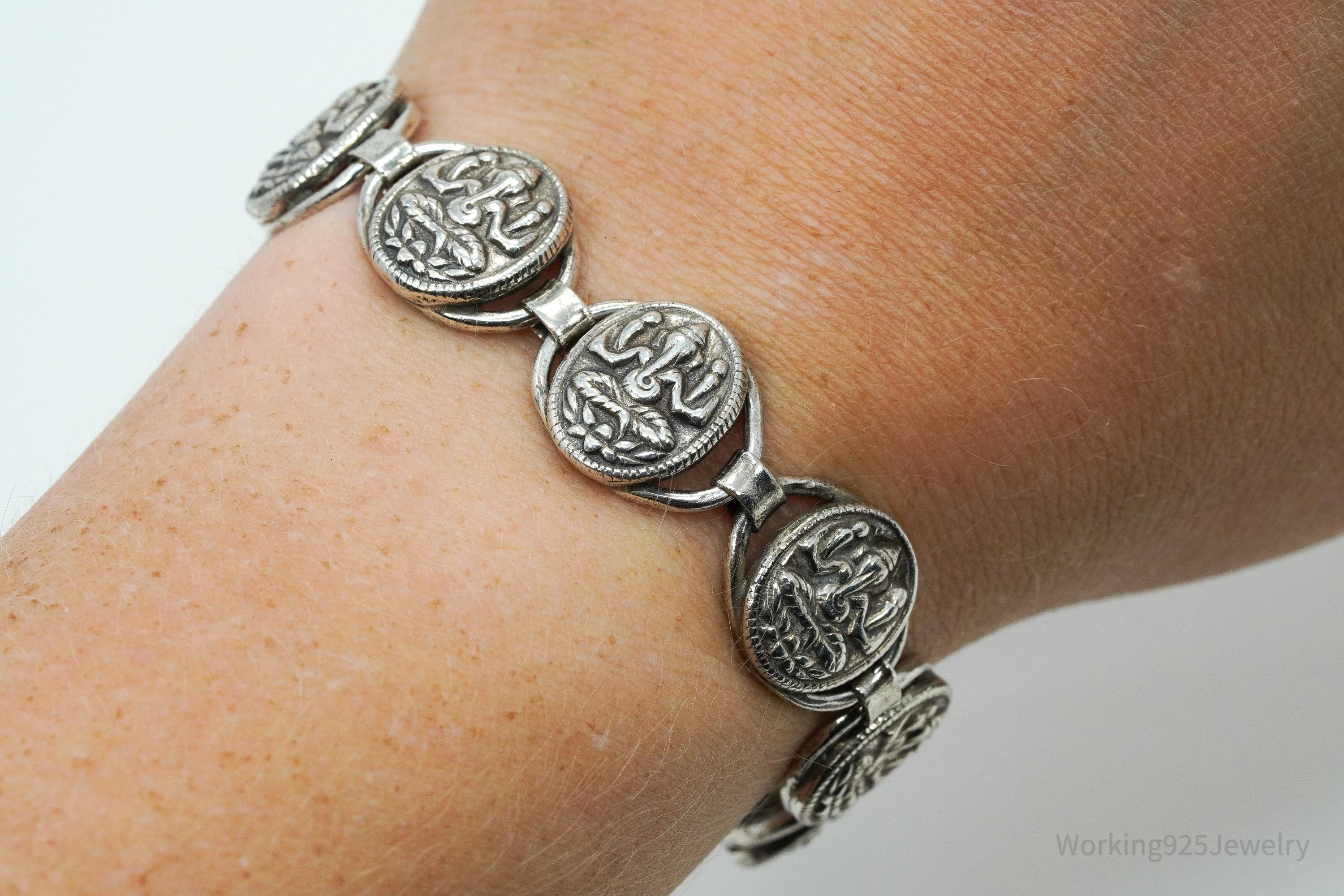 Vintage Ganesha Sterling Silver Bracelet 7.25"