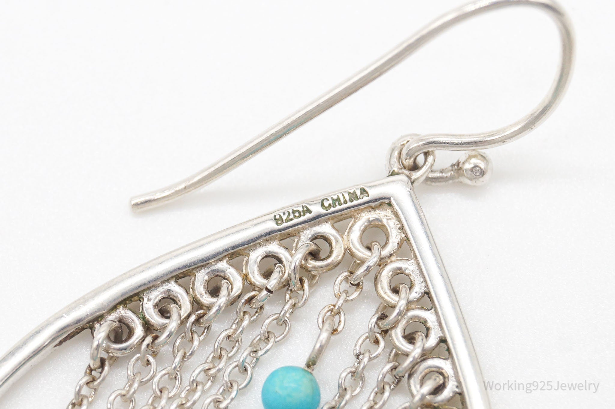 Vintage Turquoise & Chains Sterling Silver Earrings