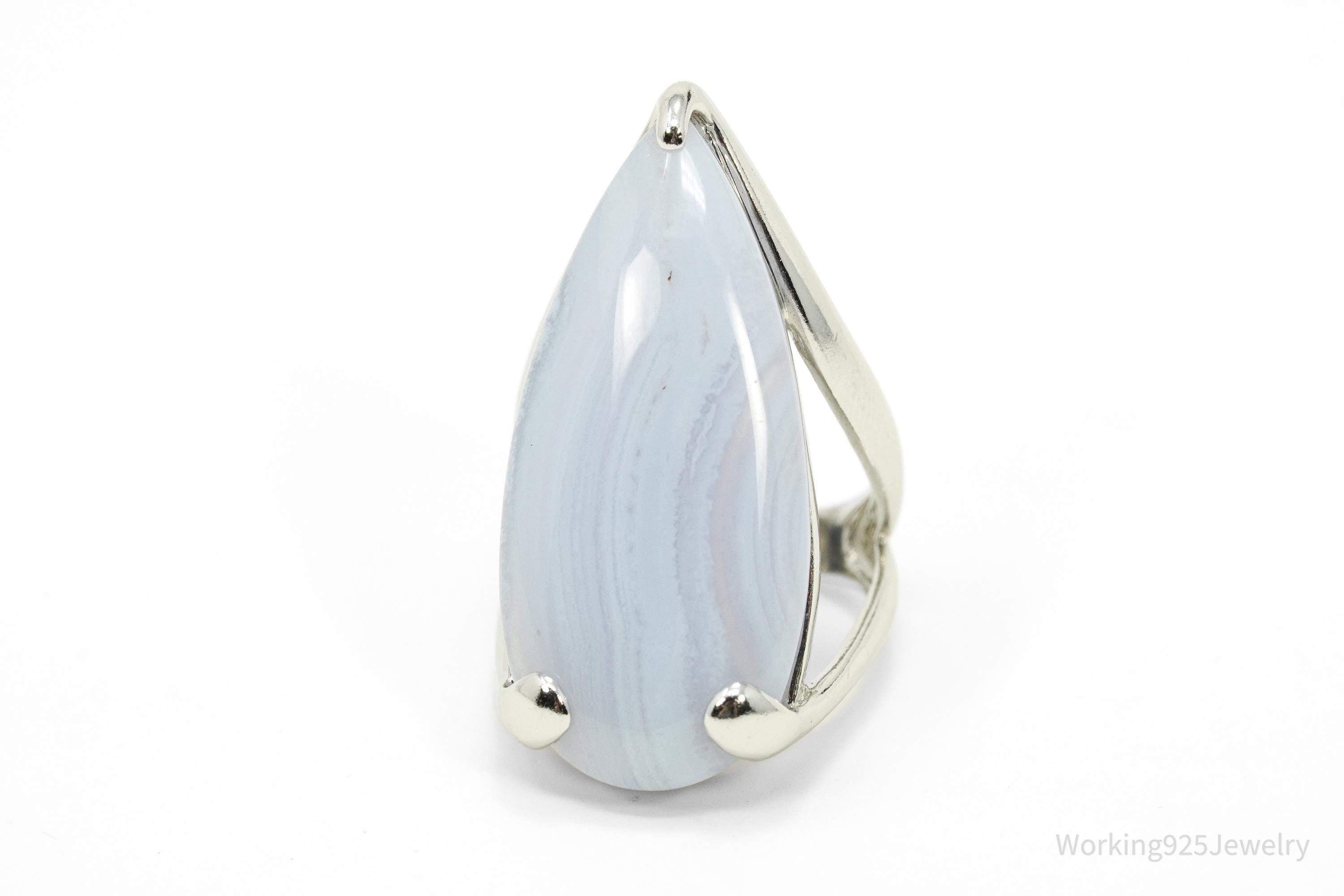 Vintage Heng Ngai Large Blue Lace Agate Sterling Silver Ring - Size 7.25