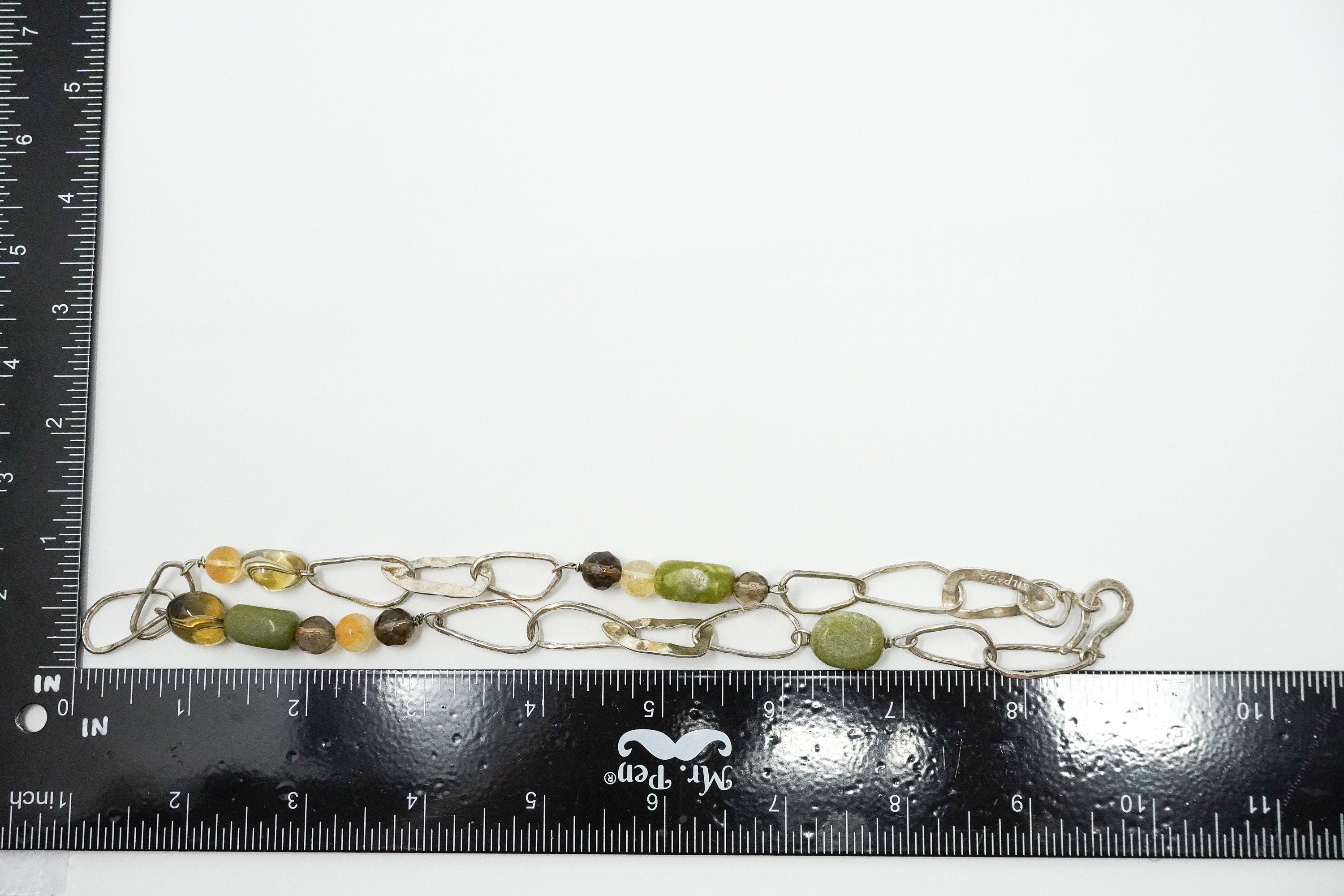 Retired Silpada Jade Smoky Topaz Citrine Chain Link Sterling Silver Necklace 18"