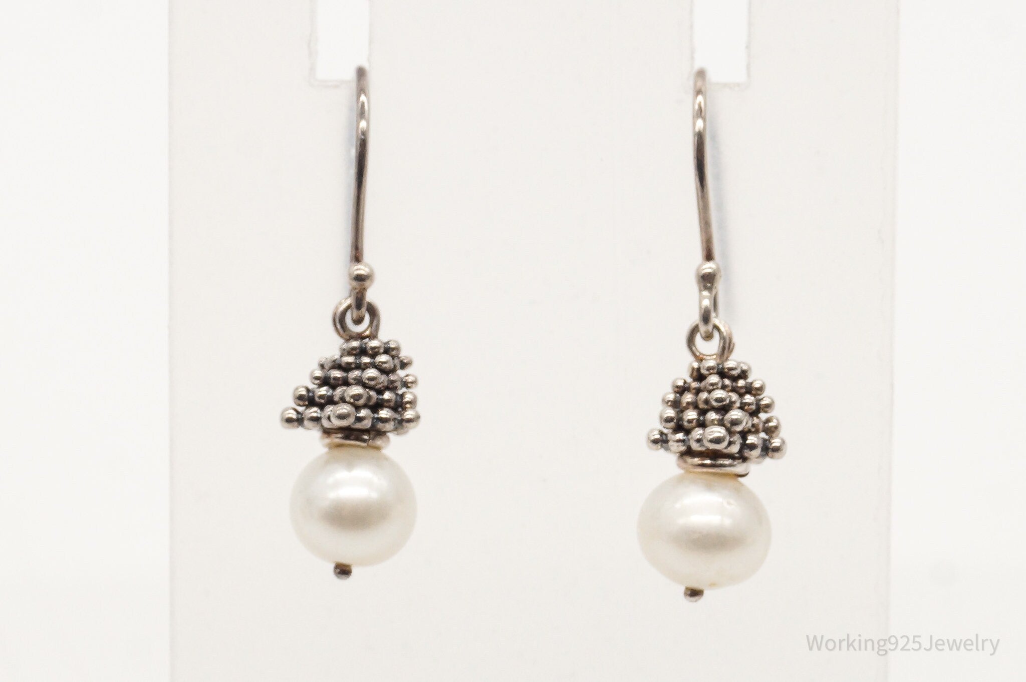 Vintage Pearl Granulated Silver Earrings