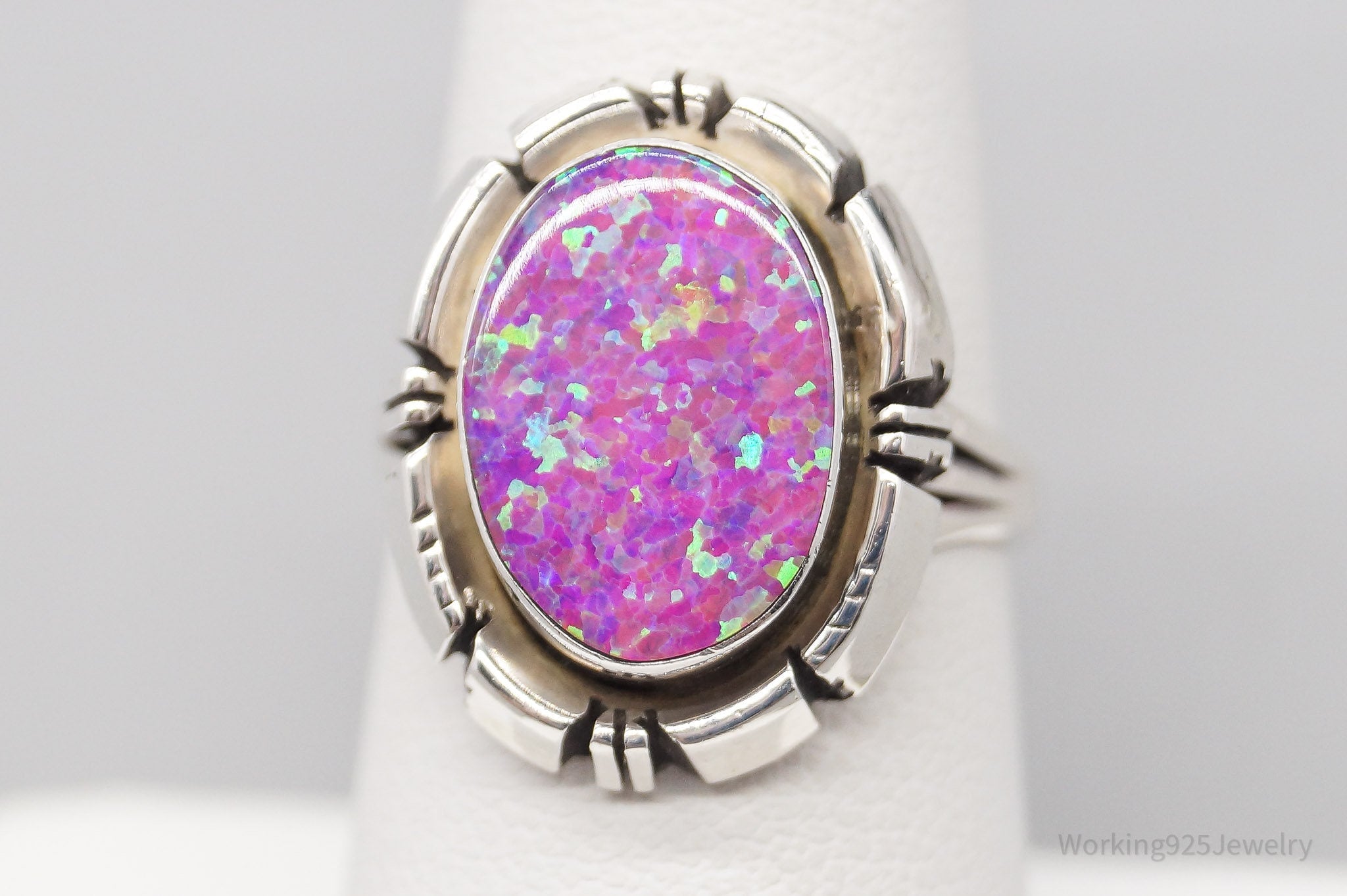 Vintage Handmade Native American Jerry Cowboy Opal Sterling Silver Ring SZ 7