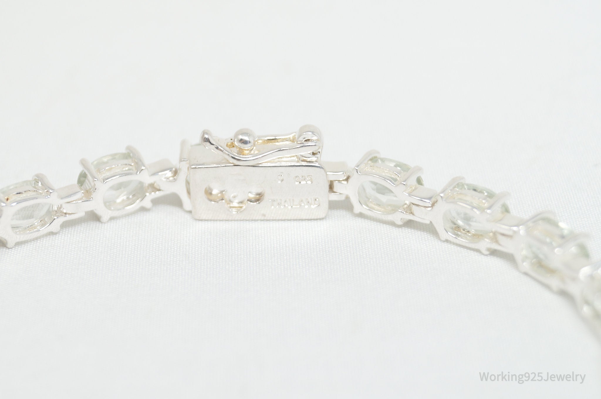 Vintage Art Deco Pale Green Gemstone Sterling Silver Tennis Bracelet