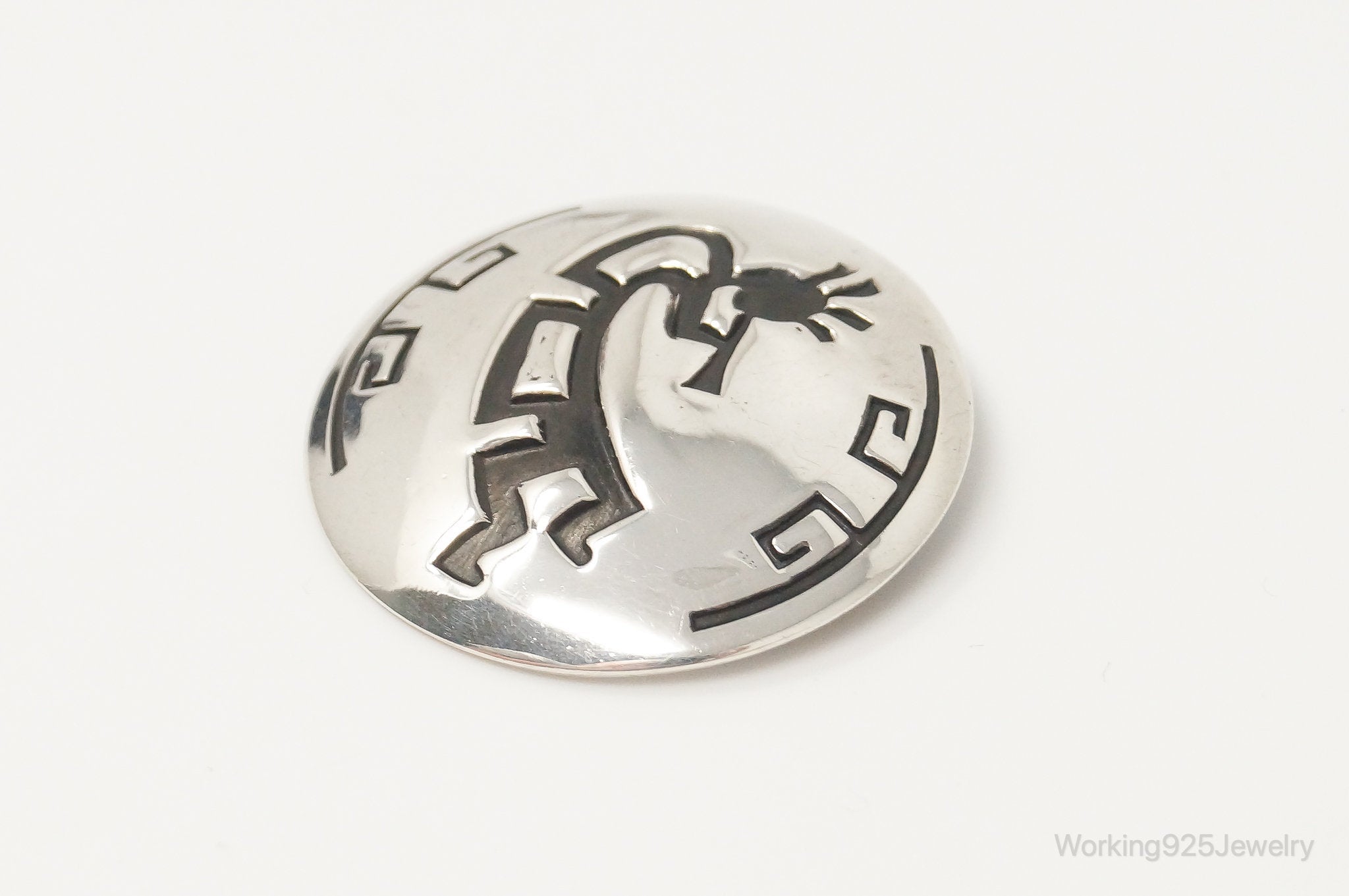 Vintage Native American Unsigned Dancing Kokopelli Sterling Silver Brooch Pin