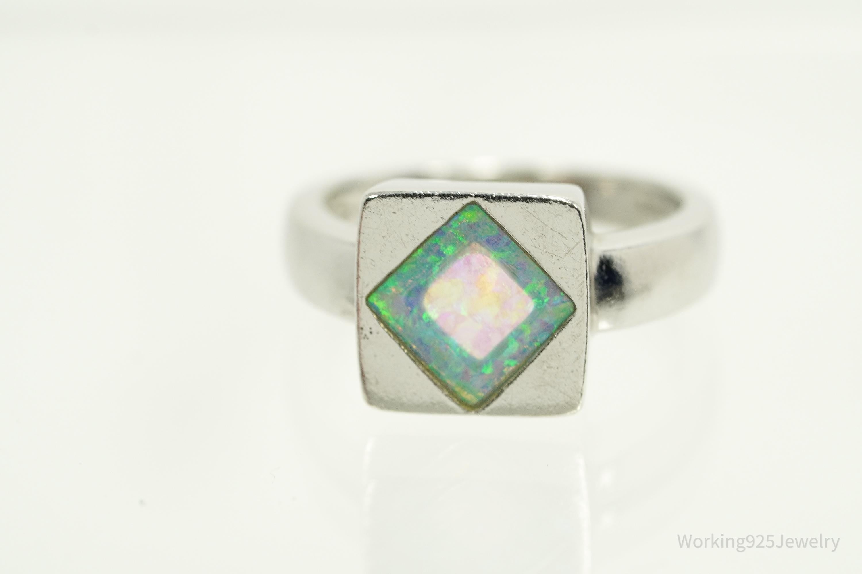 Vintage Opal Inlay Sterling Silver Ring - Size 6