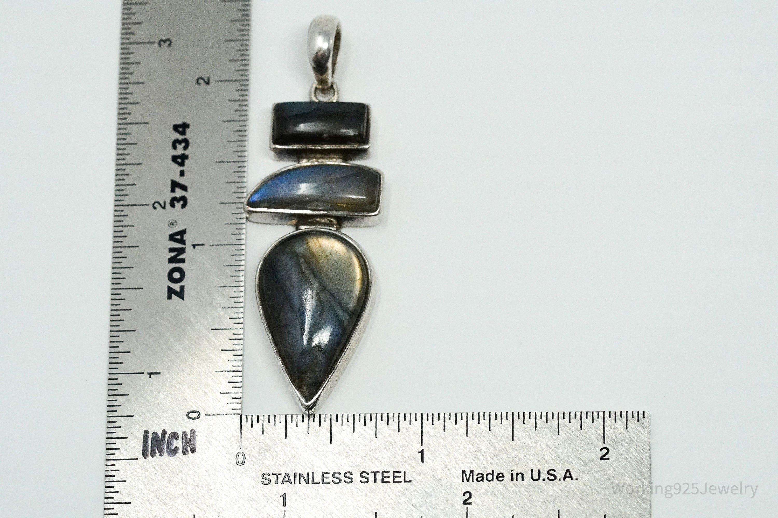 Vintage Large Labradorite Sterling Silver Necklace Pendant