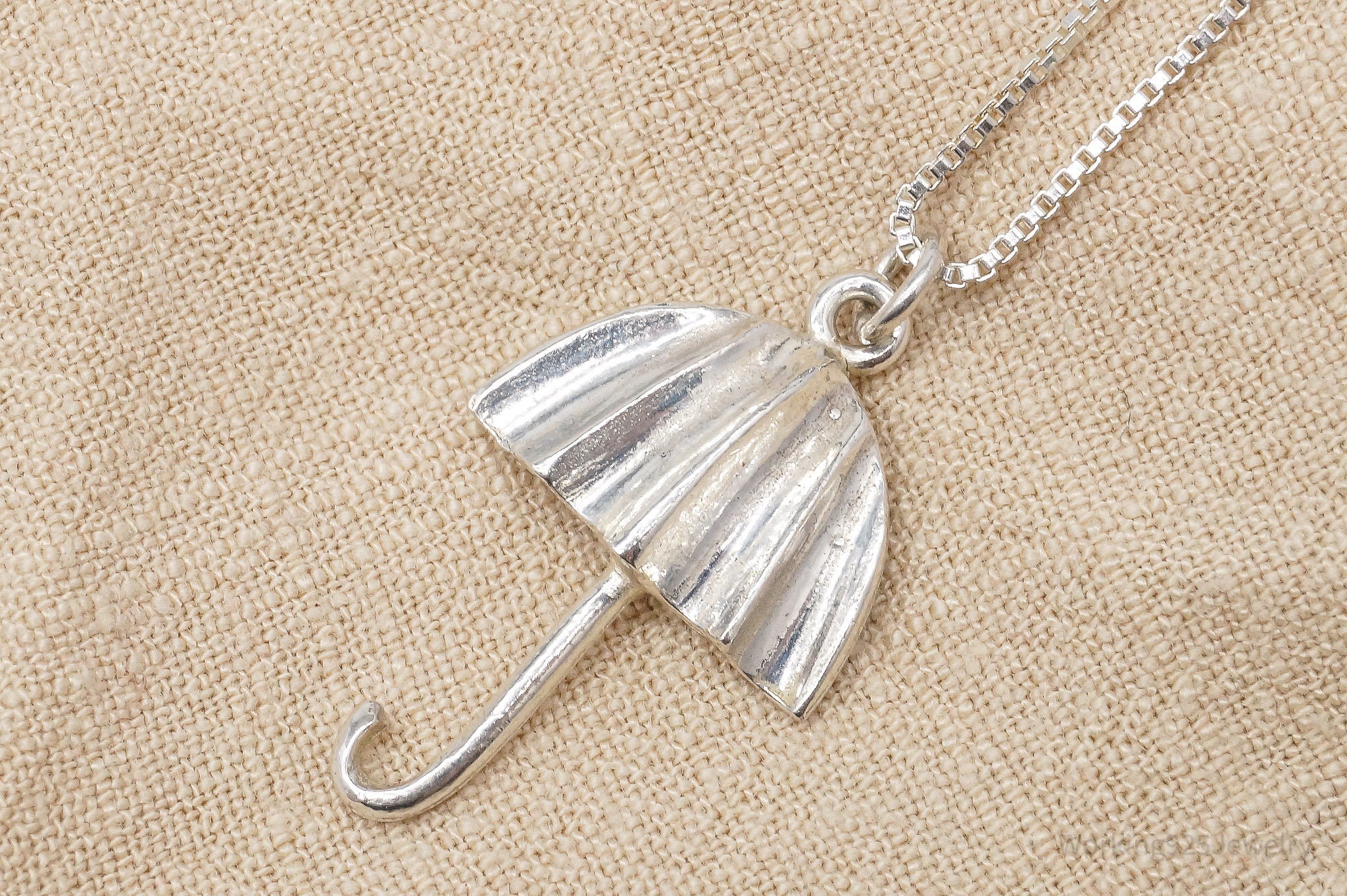 Vintage Handmade Modernist Umbrella Sterling Silver Necklace 18"