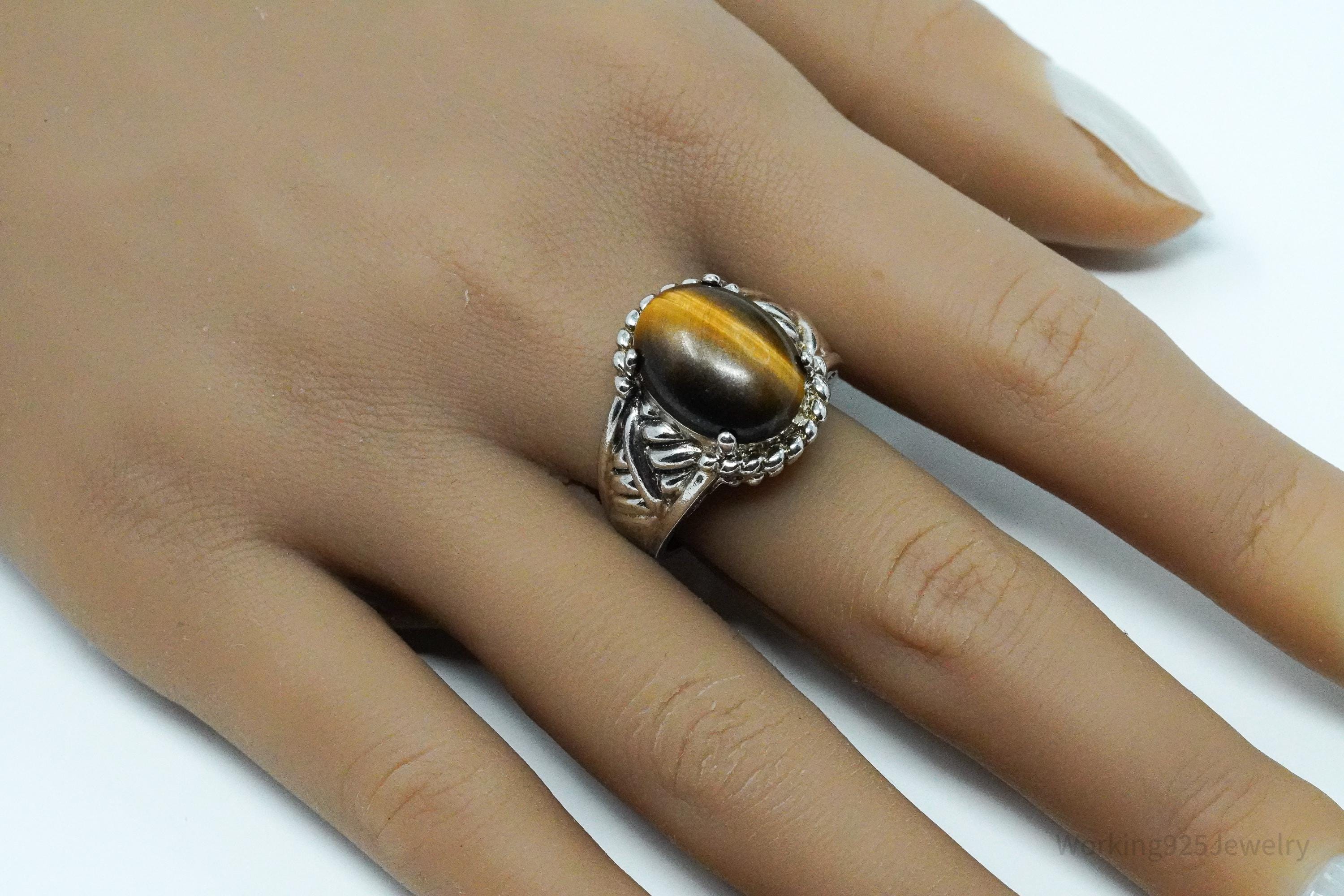 Vintage Ross Simons Tigers Eye Sterling Silver Ring - Size 10