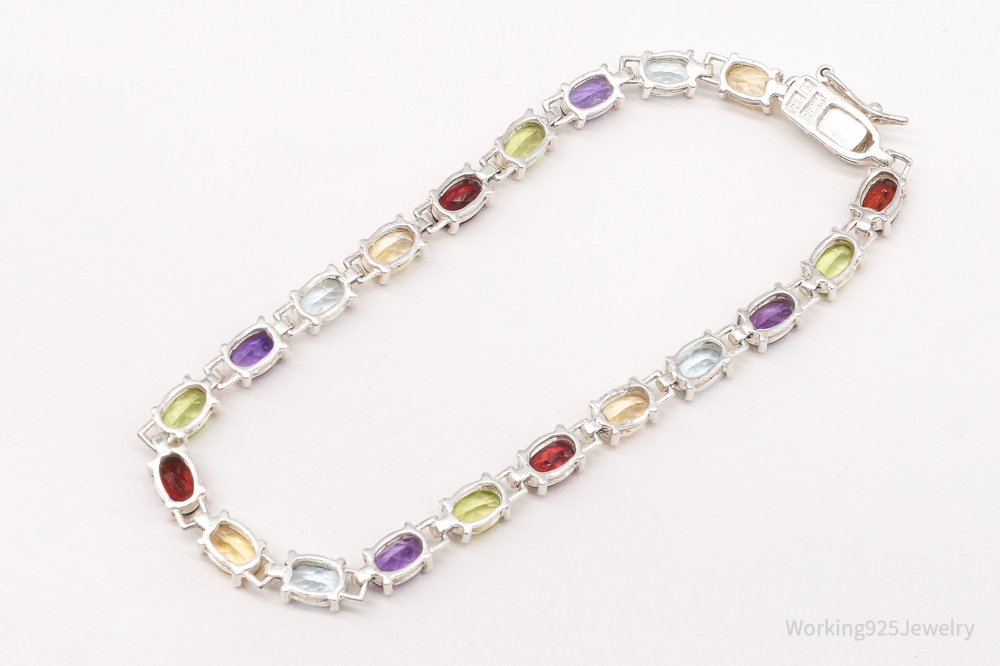 Vintage Designer Ross Simons Multi Gemstone Sterling Silver Bracelet 7 5/8"