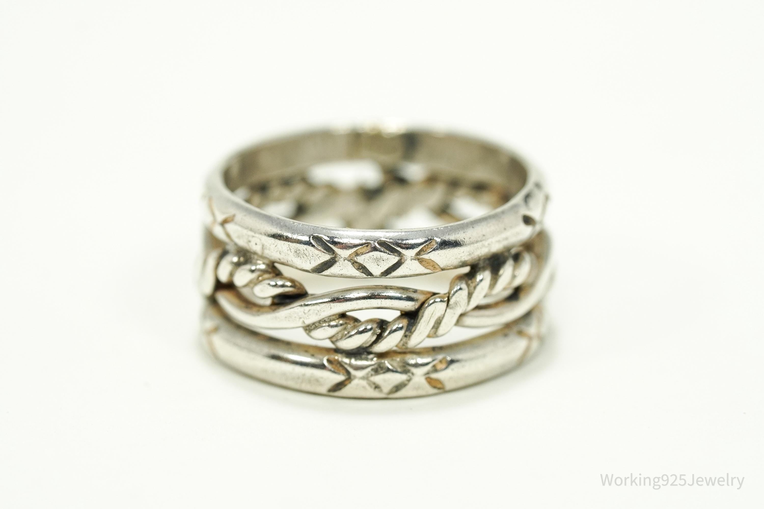 Vintage Native Handmade Rope Weave Design Sterling Silver Band Ring - Size 5.75