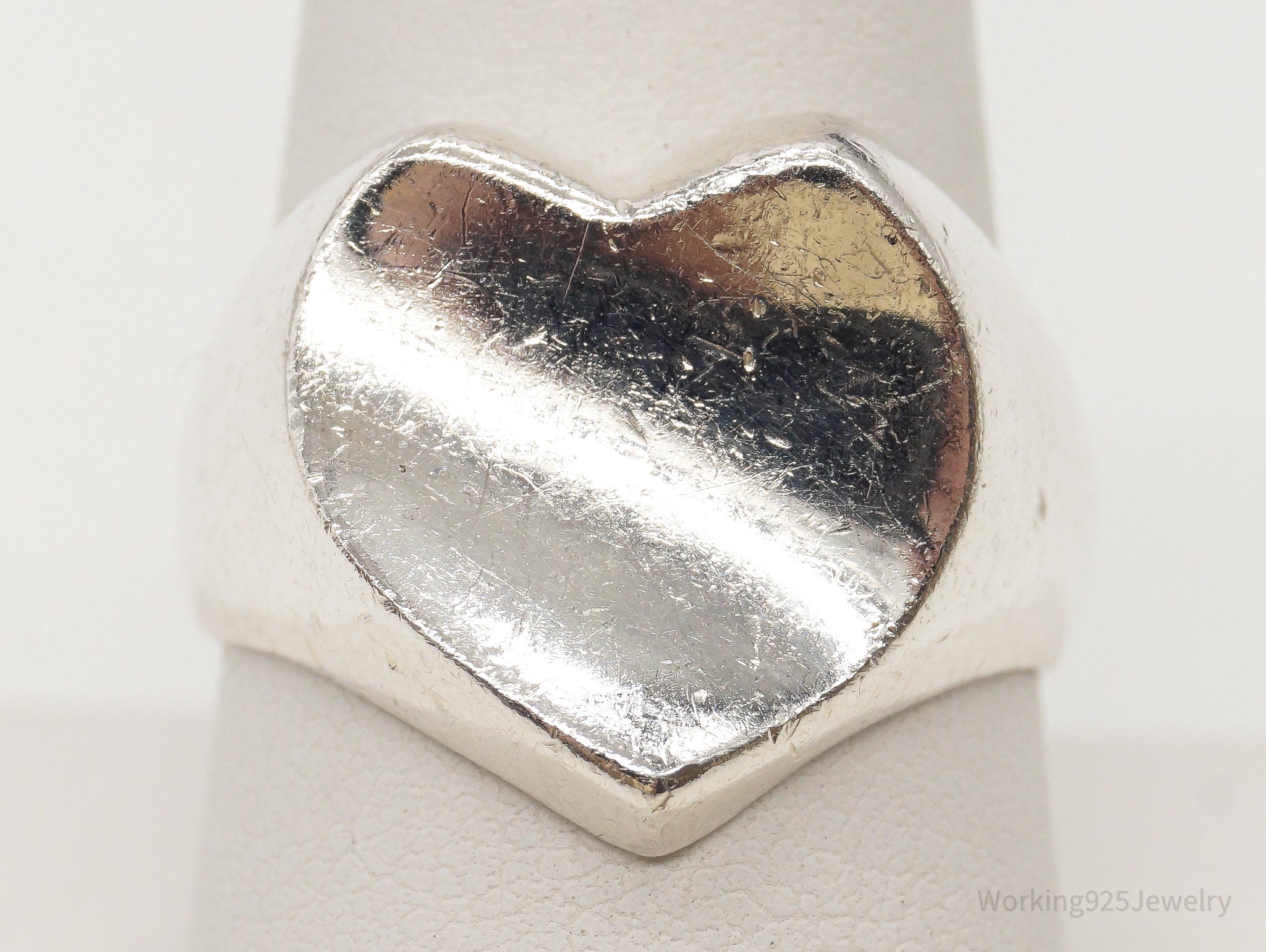 Vintage Modernist Heart Sterling Silver Ring - Size 8.75