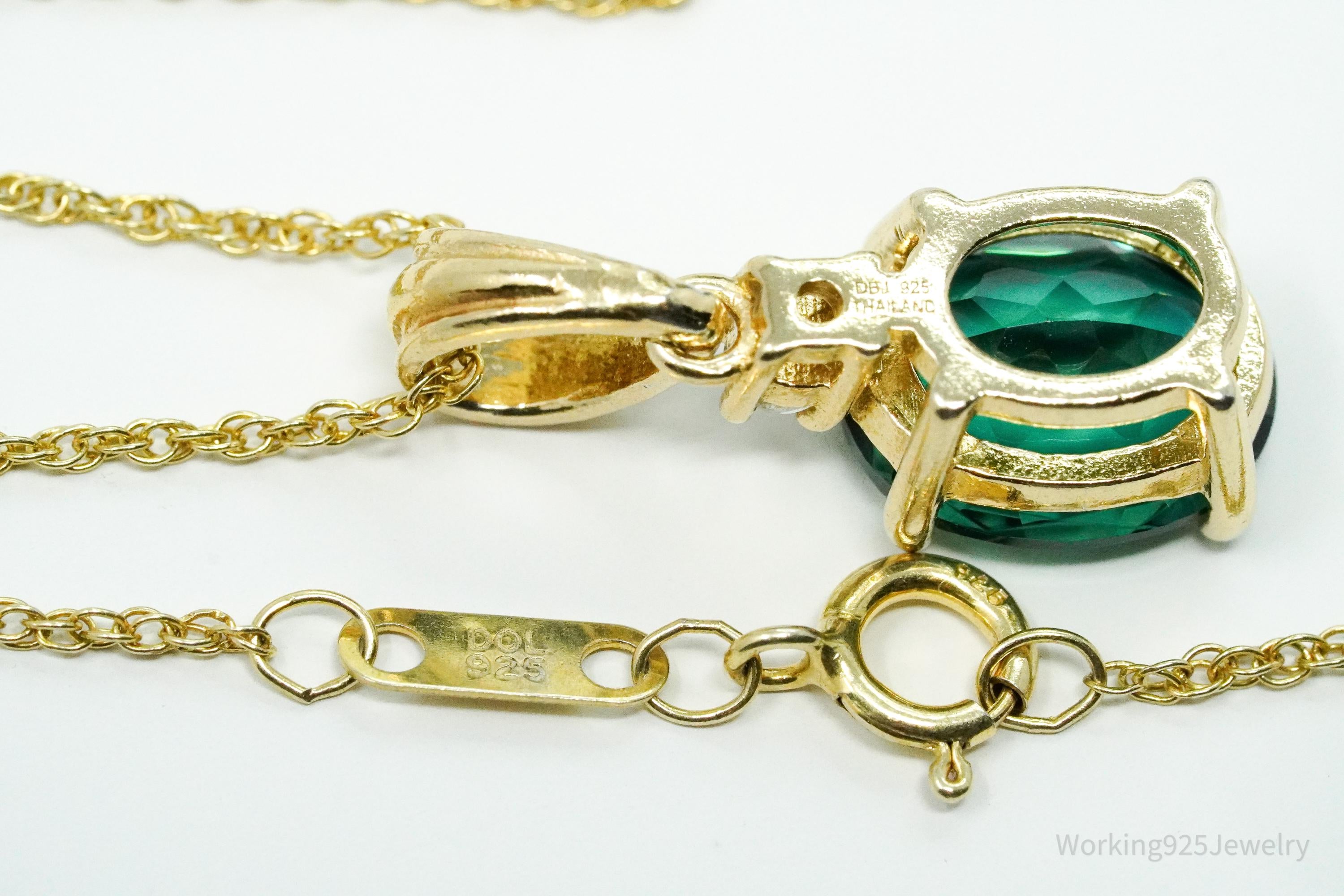 Green Quartz & White Topaz 18K Yellow Gold Over Sterling Silver Necklace 18"