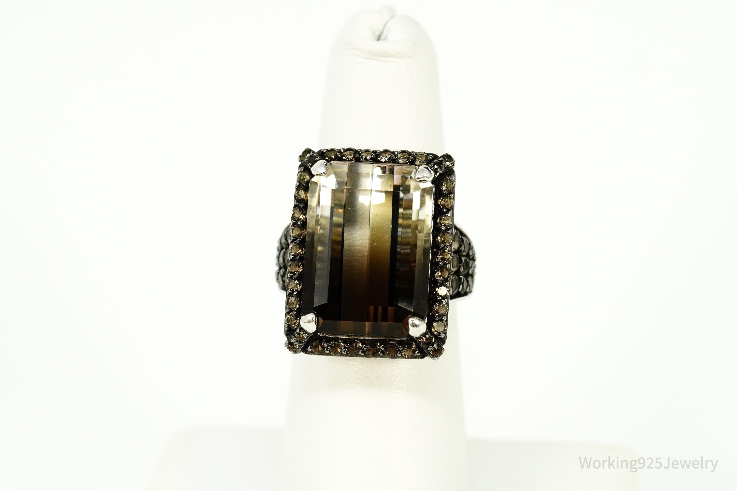 Vintage Large Bi Color Smoky Topaz Sterling Silver Ring - Size 6.25