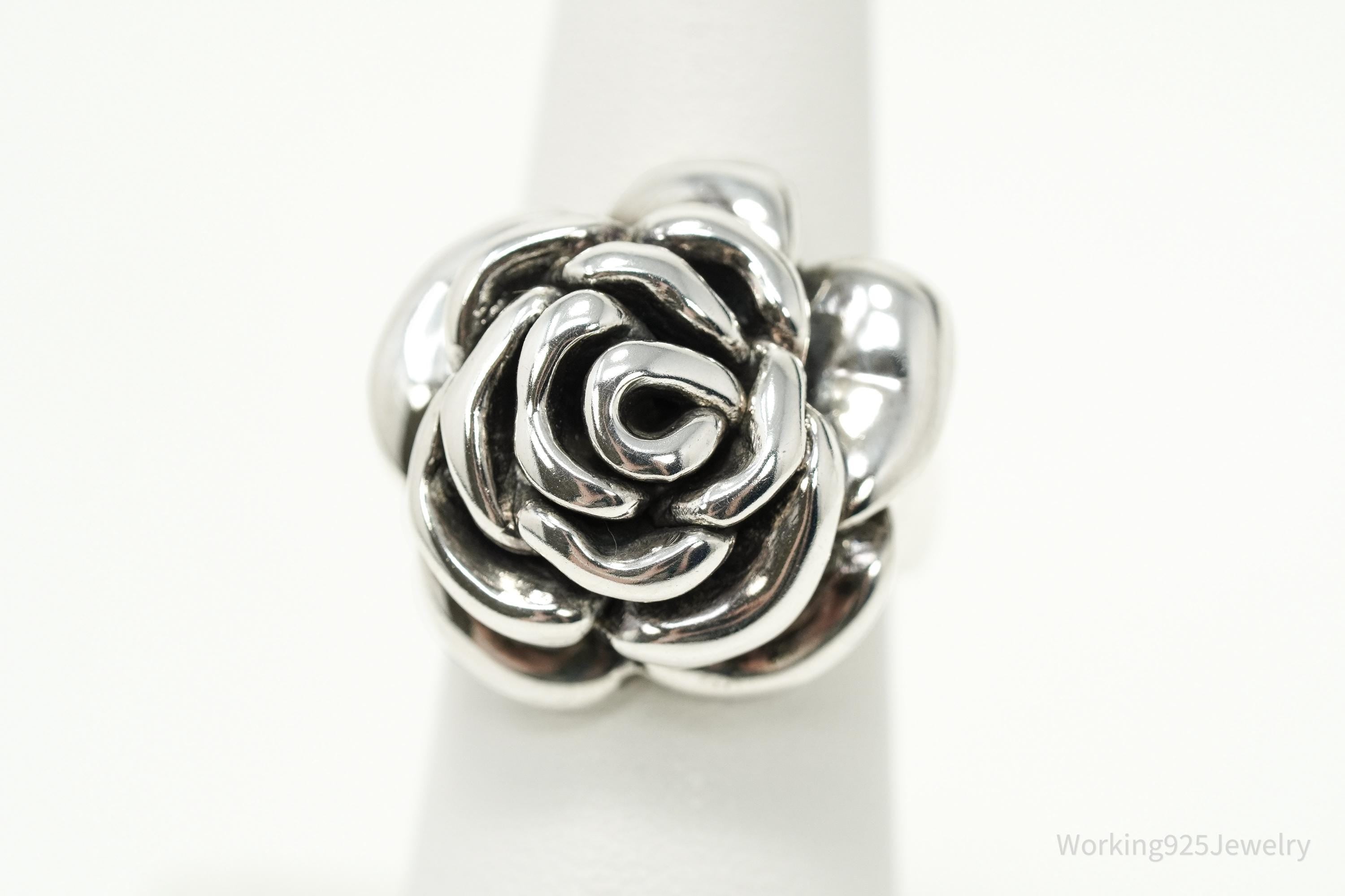 Vintage Puffy Rose Sterling Silver Hollow Ring - Size 6