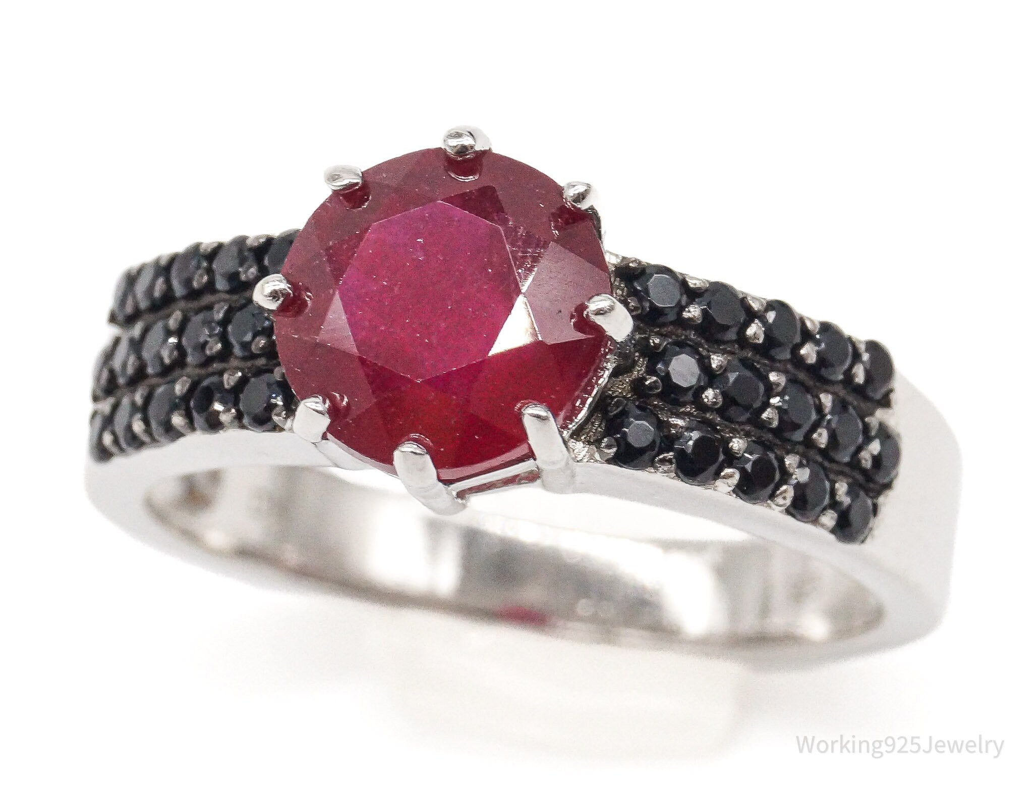 Designer DK Ruby Black Spinel Rhodium Over Sterling Silver Ring - Size 8.75