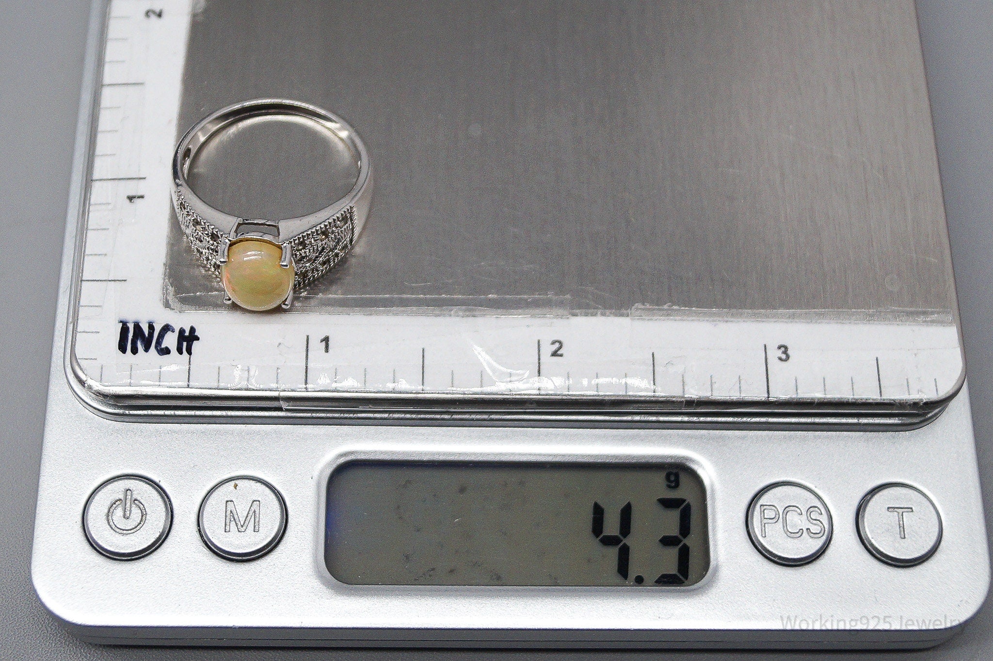 Vintage Opal White Topaz Sterling Silver Ring - Size 9.75