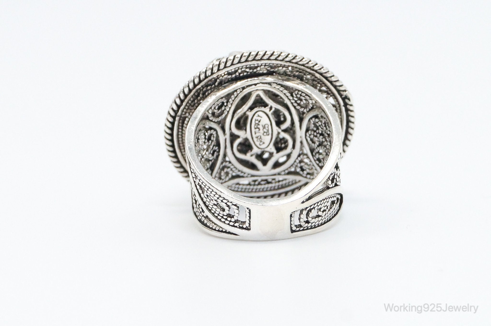 Vintage Turkey Designer DGS Flower Filigree Sterling Silver Ring - Size 6