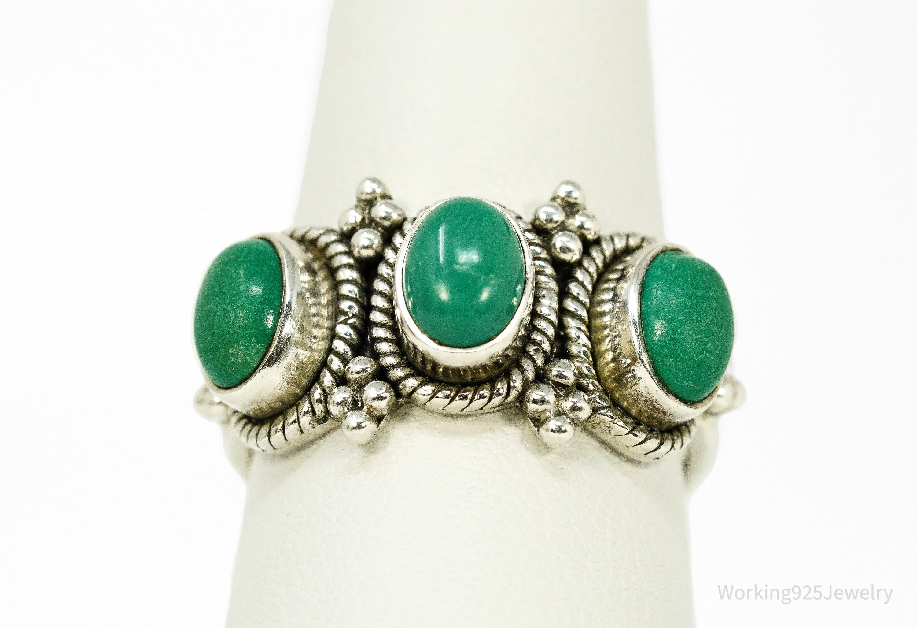 Vintage Doug Paulus Turquoise Western Style Sterling Silver Ring - Size 8