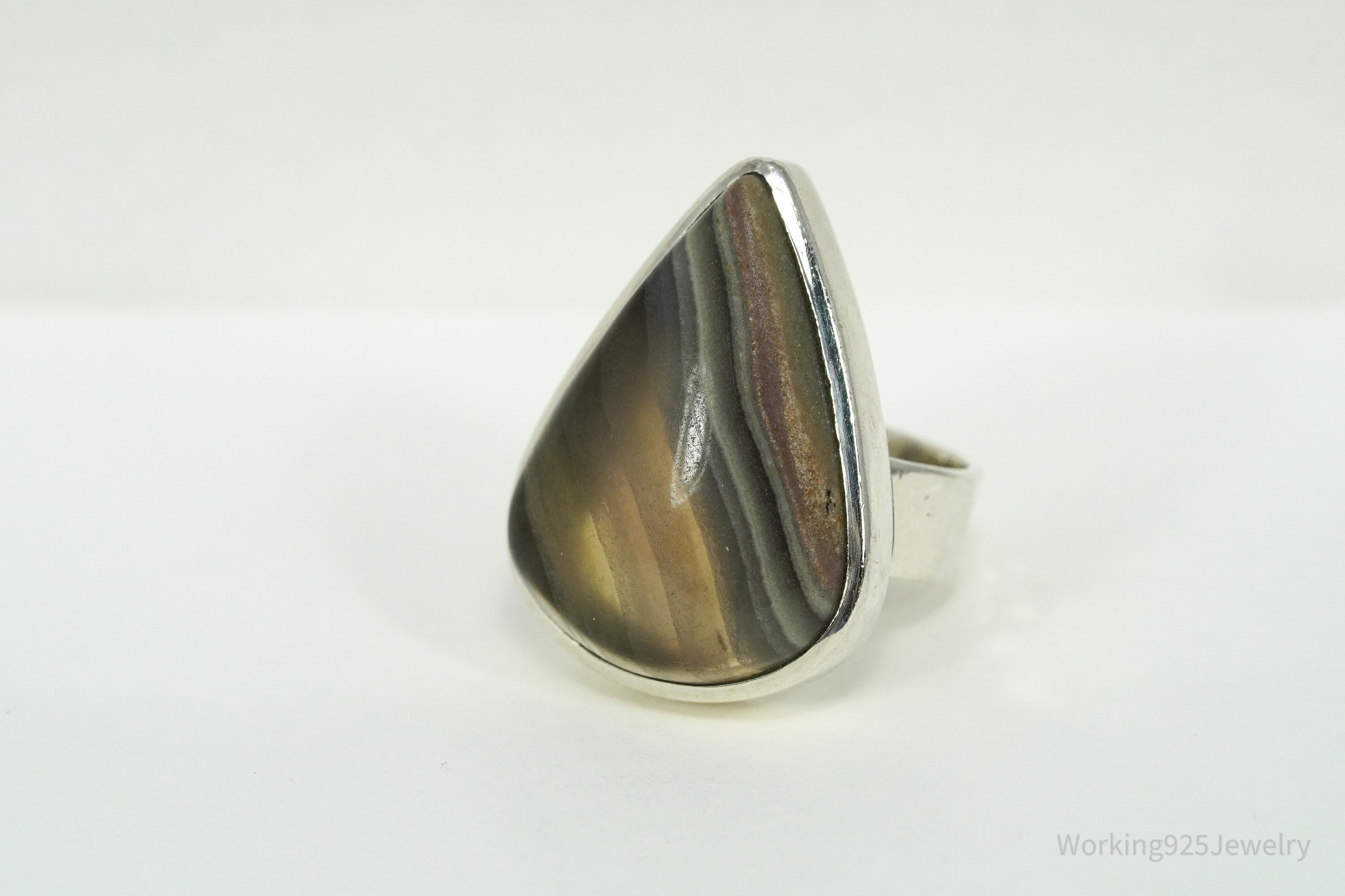 Vintage Large Lace Agate Sterling Silver Ring - Size 6.25