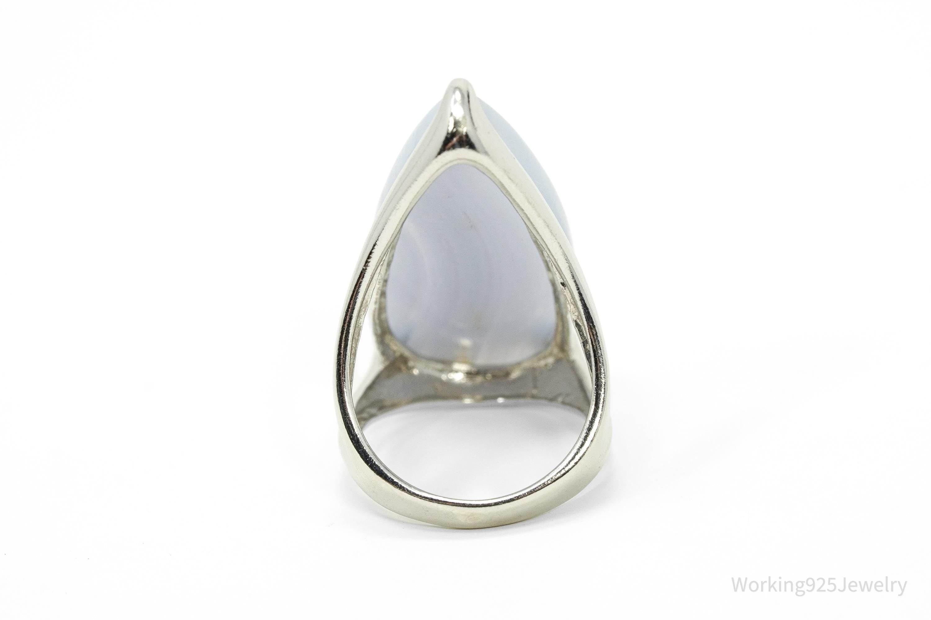 Vintage Heng Ngai Large Blue Lace Agate Sterling Silver Ring - Size 7.25