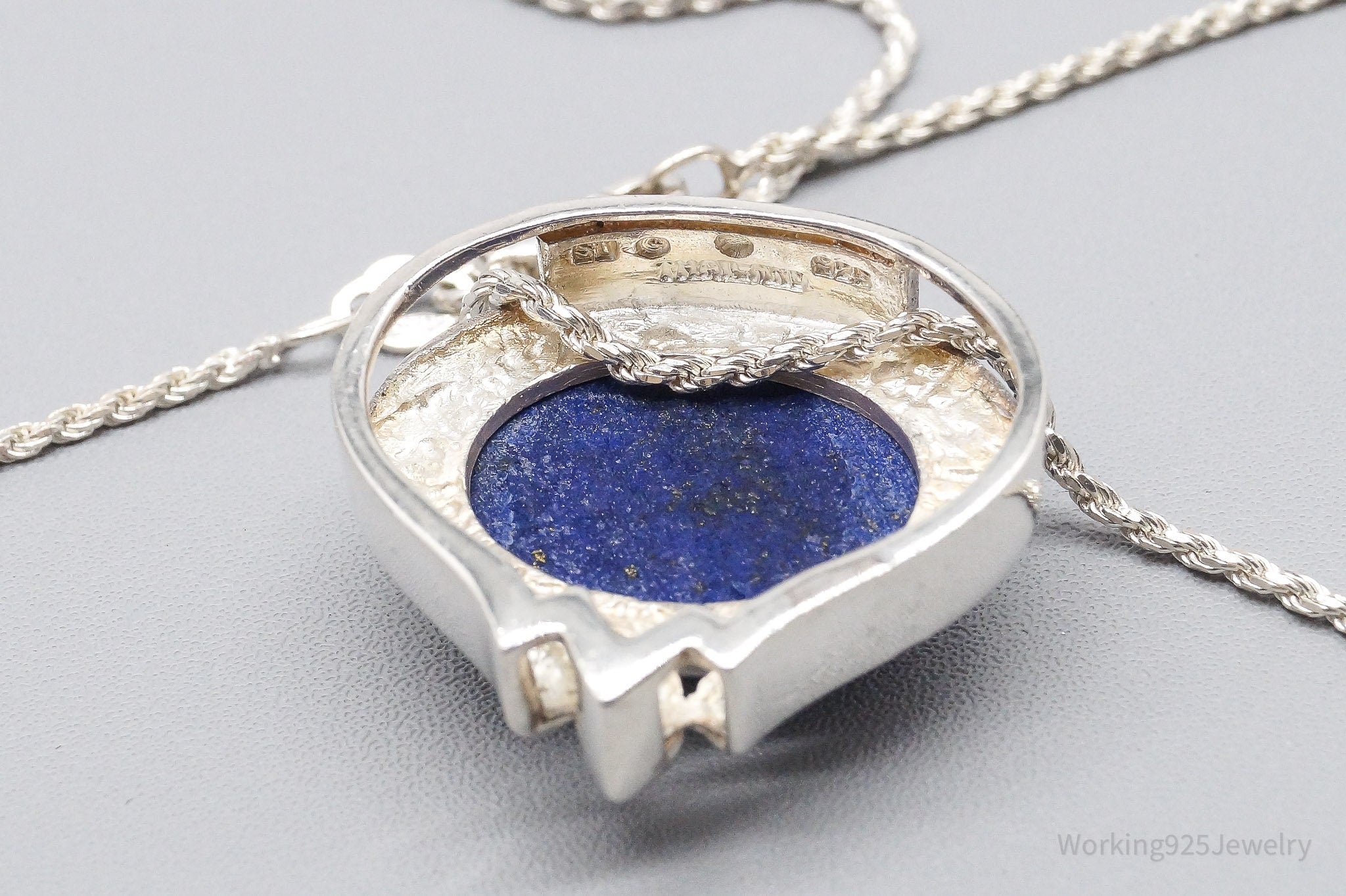 Vintage Large Lapis Lazuli Sterling Silver Necklace 32"