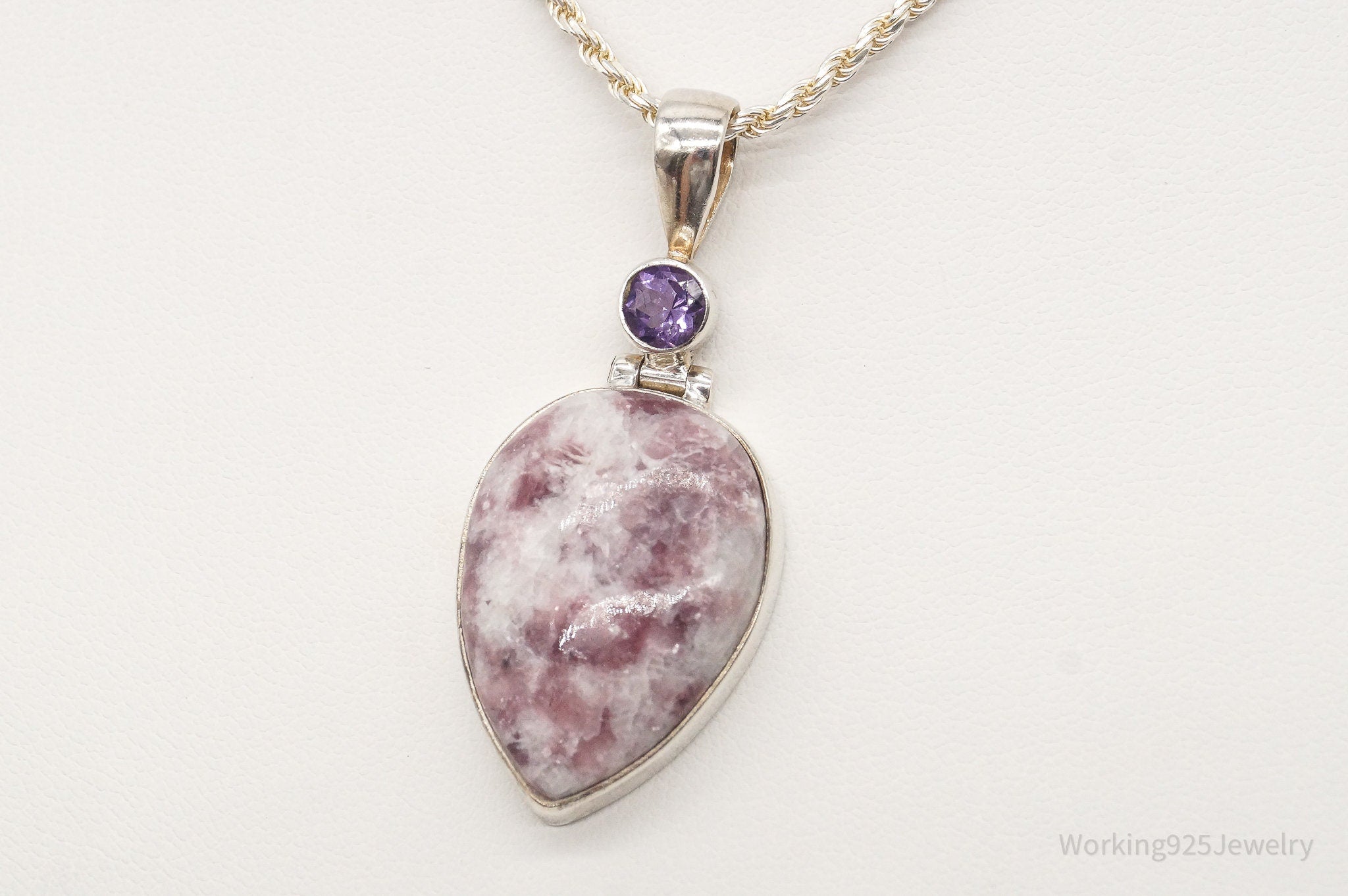 Vintage Designer TGGC Lepidolite Amethyst Sterling Silver Necklace