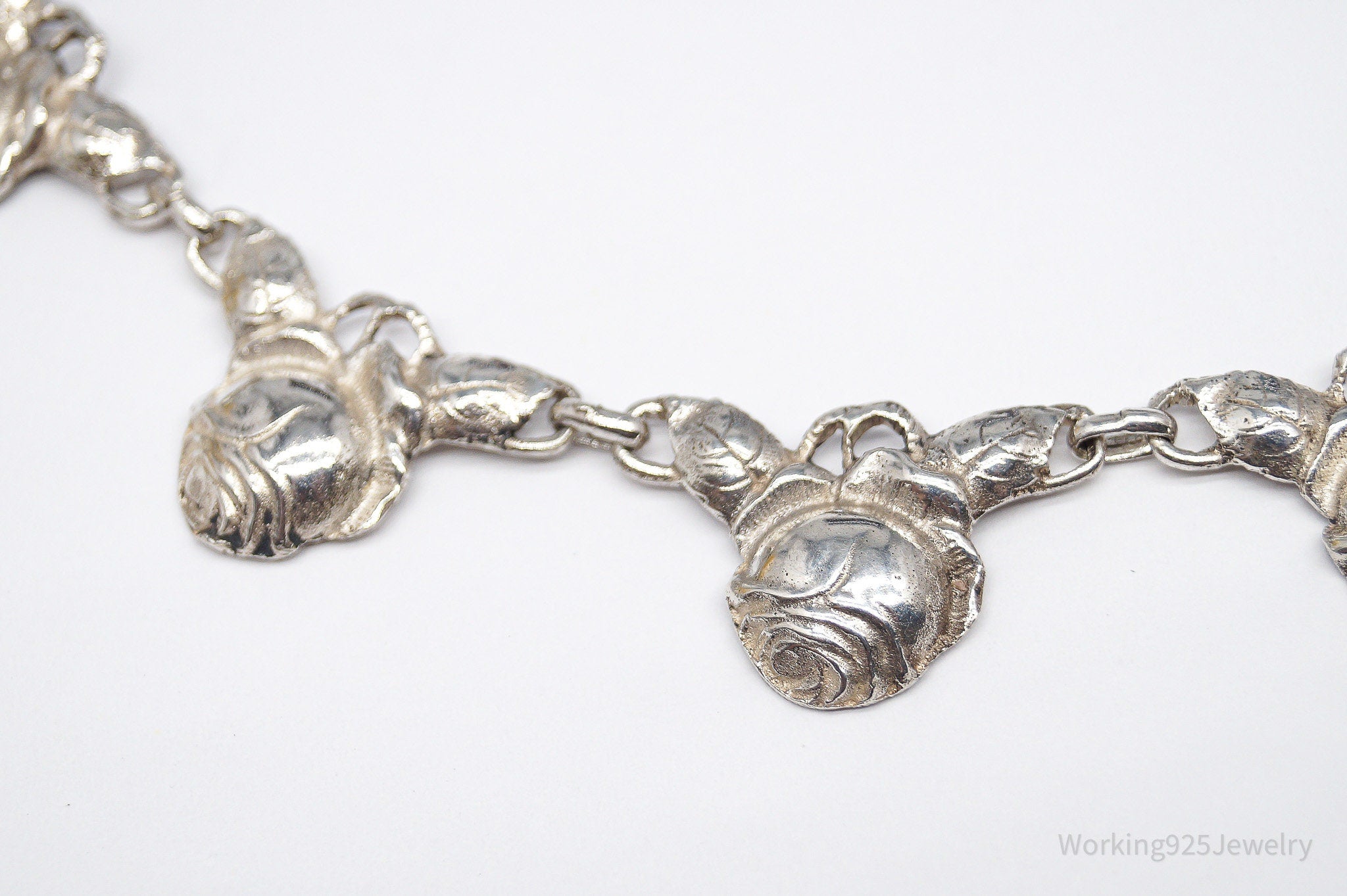 Antique Linked Roses 800 Silver Necklace 16"