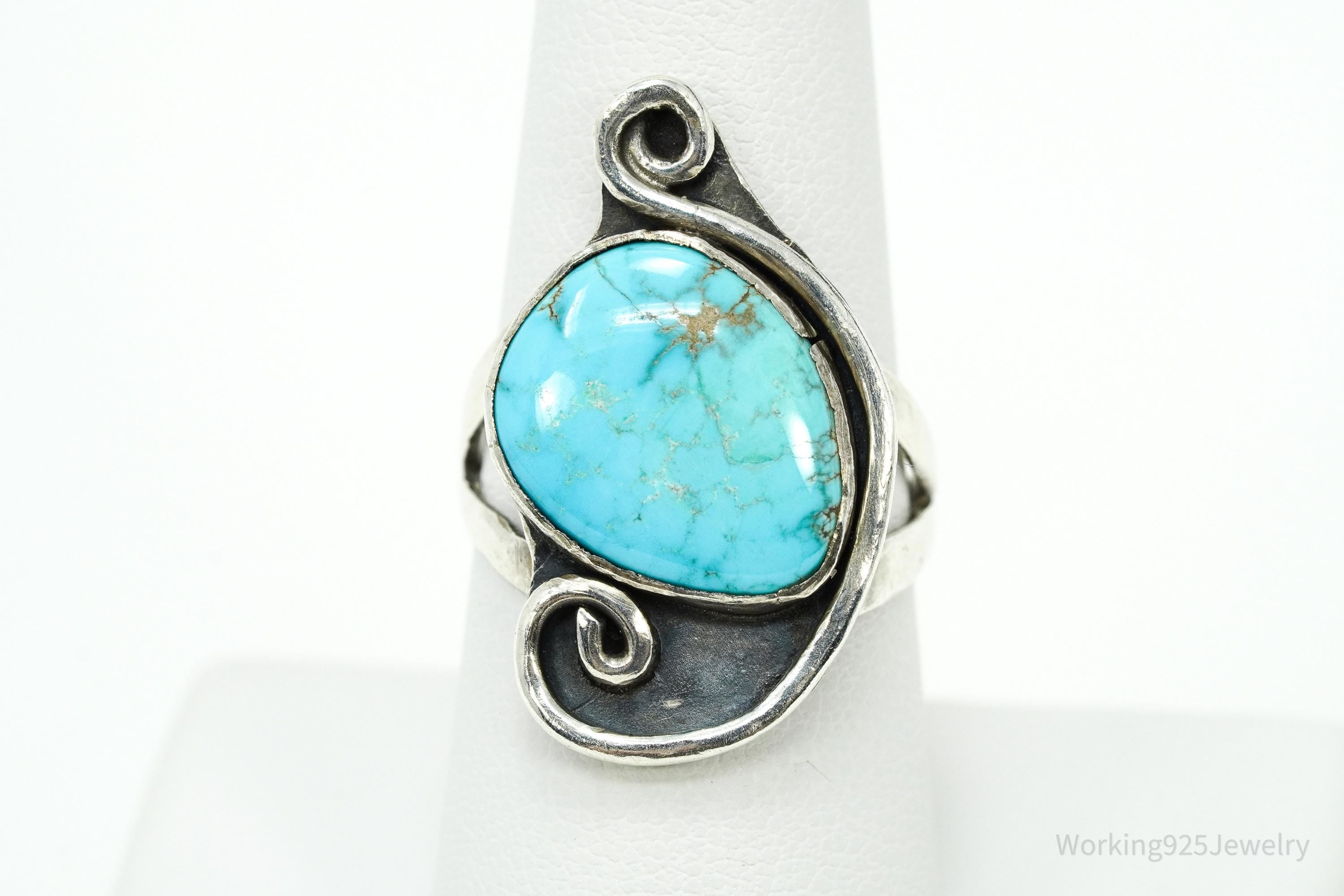Vintage Native American Turquoise Silver Ring - Size 8.25