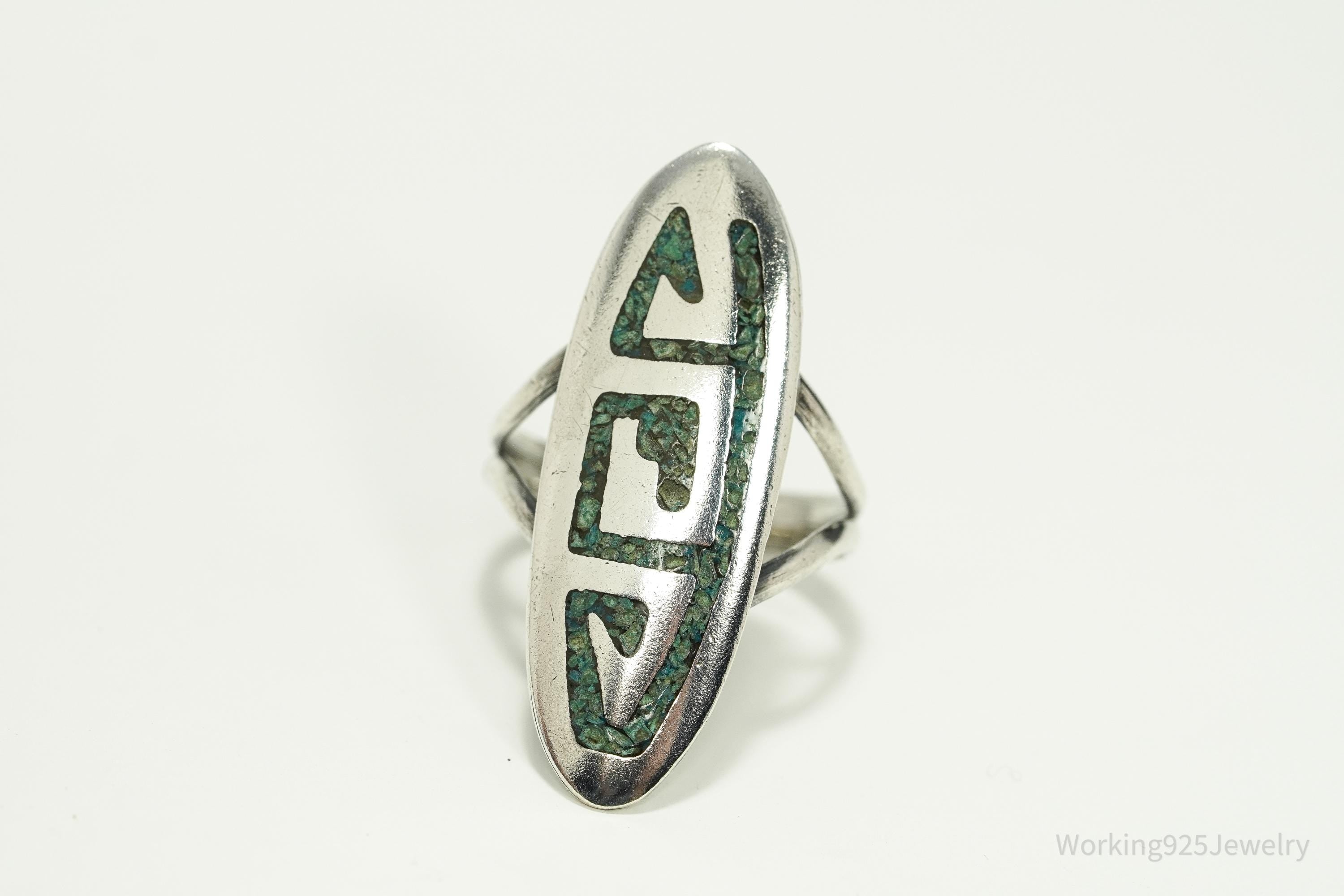 Vintage Handmade Hopi Native American Turquoise Unsigned Silver Ring - Size 6.75