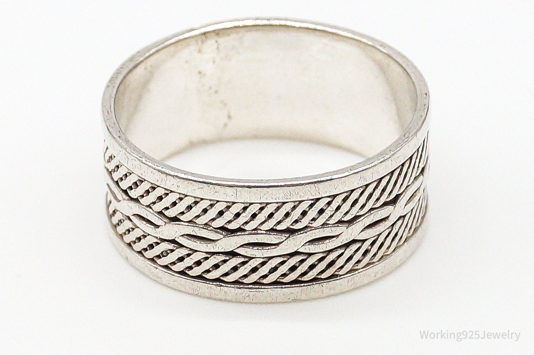 Vintage Weave Braid Rope Sterling Silver Band Ring - Size 8.25