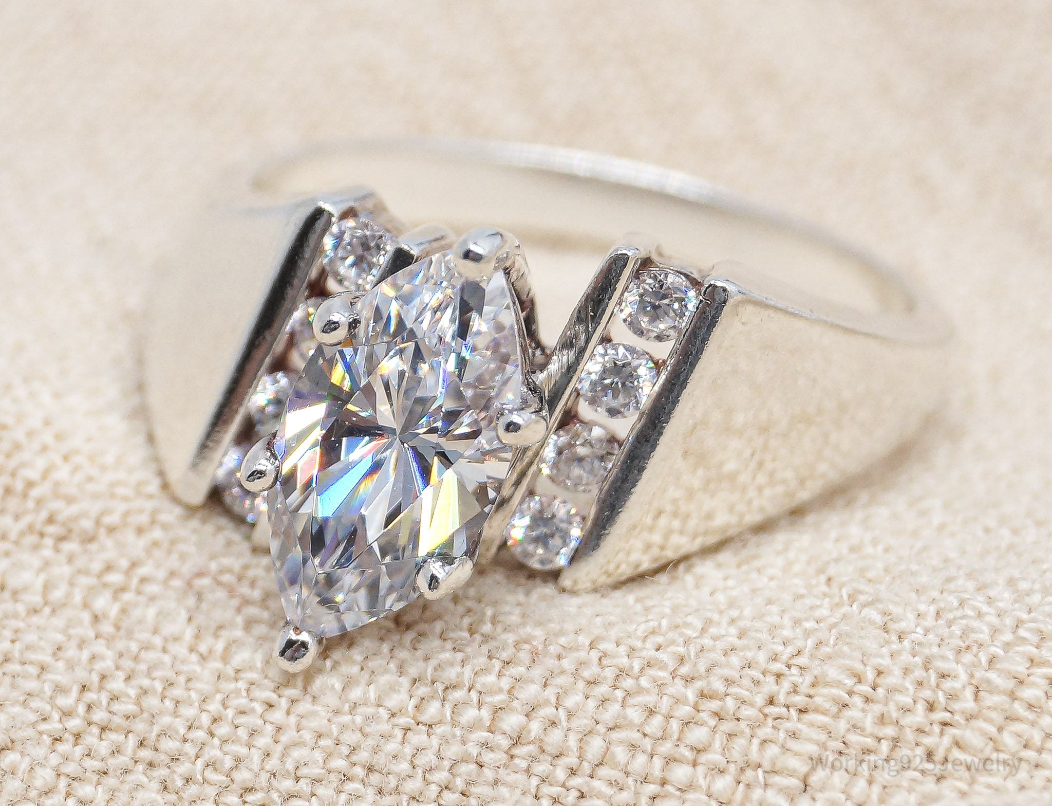 Vintage Diamonique Cubic Zirconia Sterling Silver Ring - Size 8