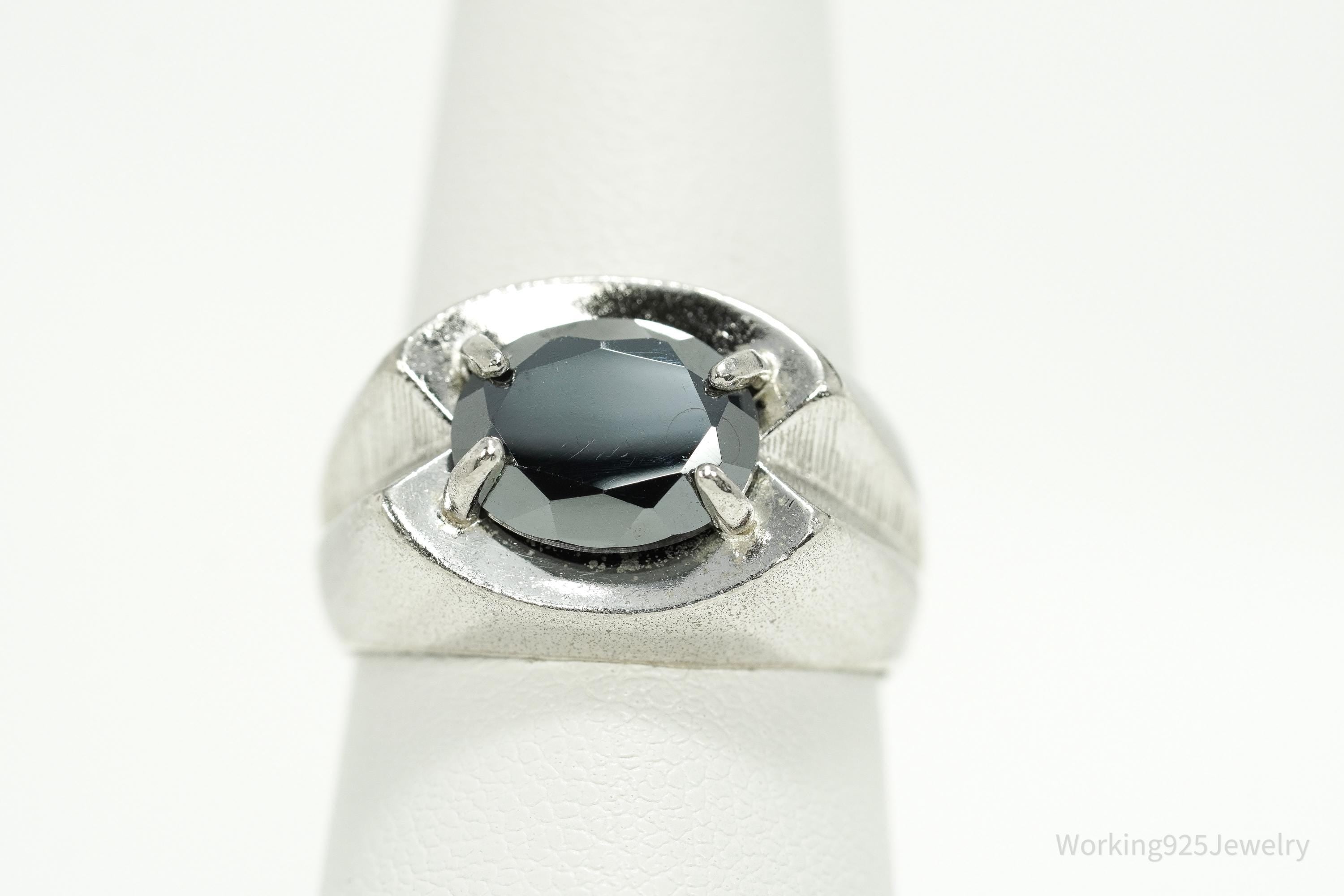 Vintage MCM Vargas Mfg. Co. Hematite Sterling Silver Ring - Size 7