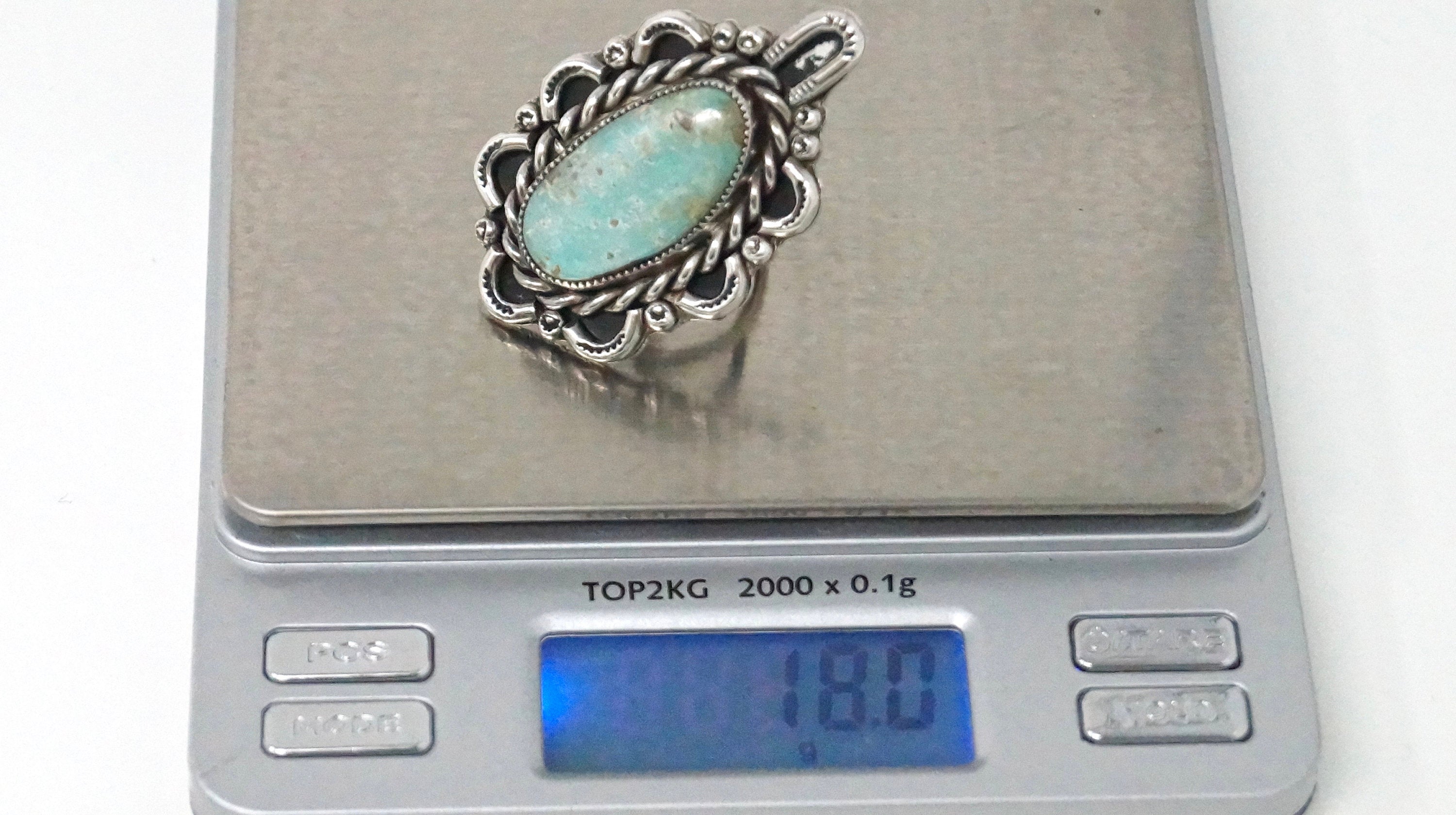 Vtg Native Old Pawn Southwestern Turquoise Handmade Sterling Silver Ring Sz 8