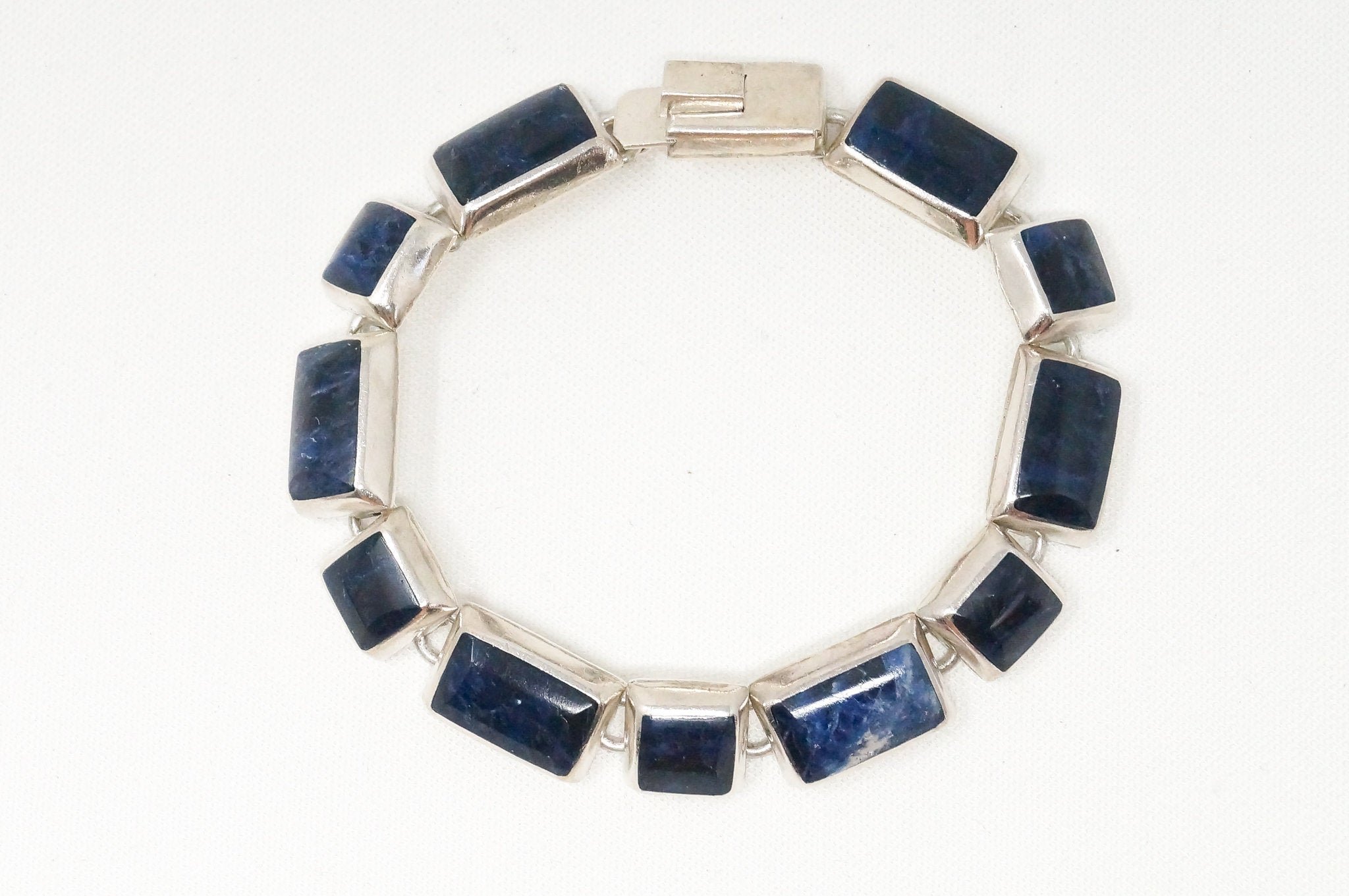 Vintage Mexico Designer Modernist Blue Sodalite 950 Silver Cuff Bracelet