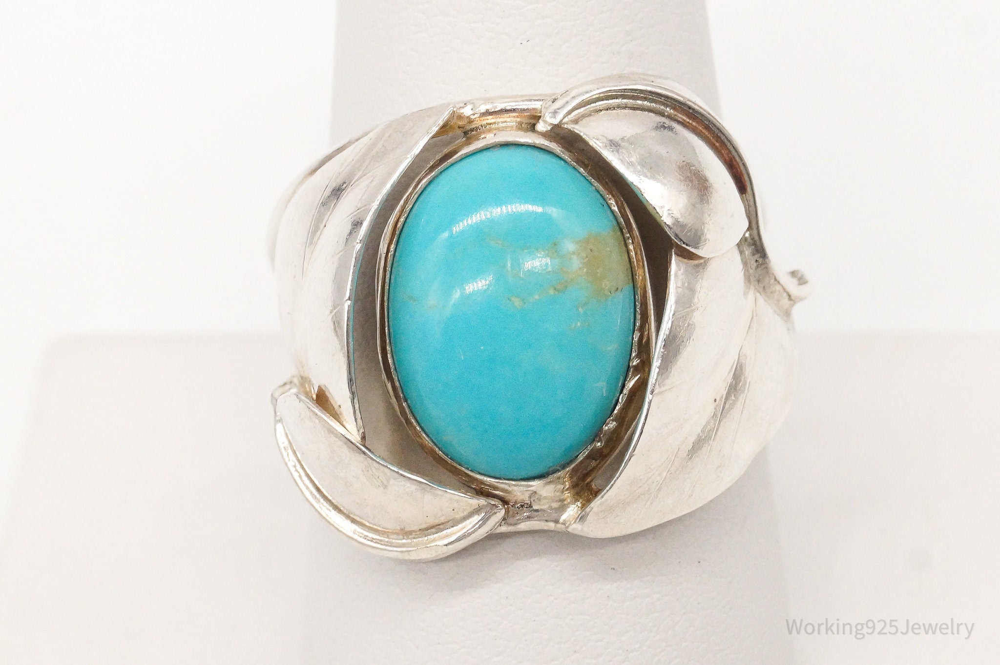 Vintage Turquoise Silver Ring - Size 9.25