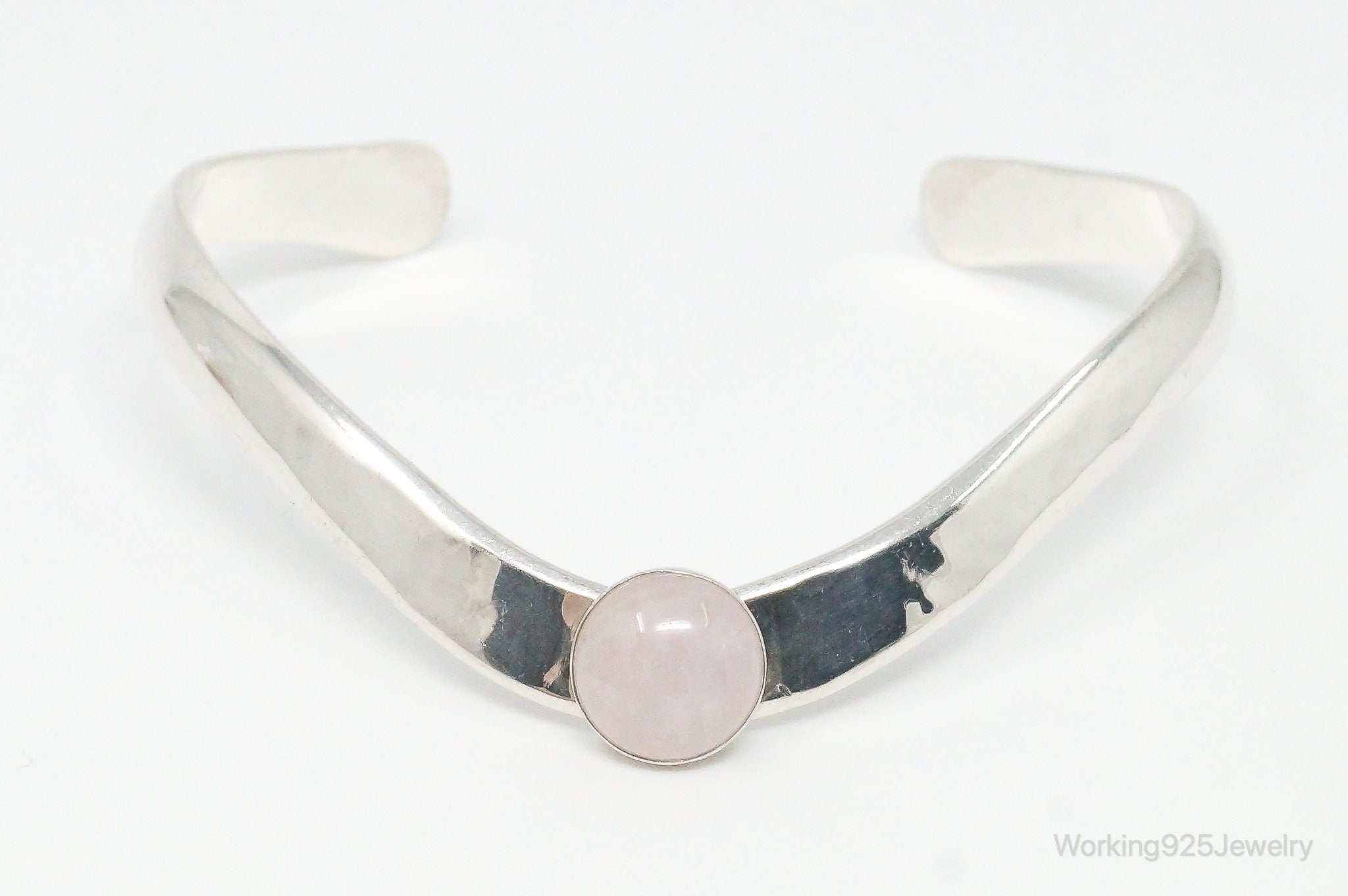 Vintage Rose Quartz Sterling Silver Cuff Bracelet