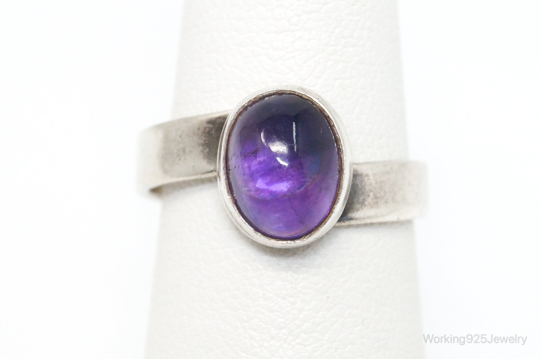 Vintage Modernist Amethyst Sterling Silver Ring SZ 7.5