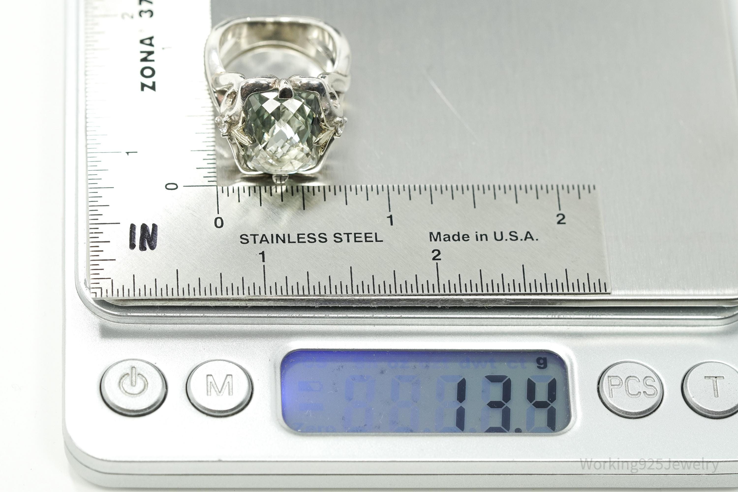 Retired Ann King Prasiolite & White Zircon 18K Gold Sterling Silver Ring Size 7