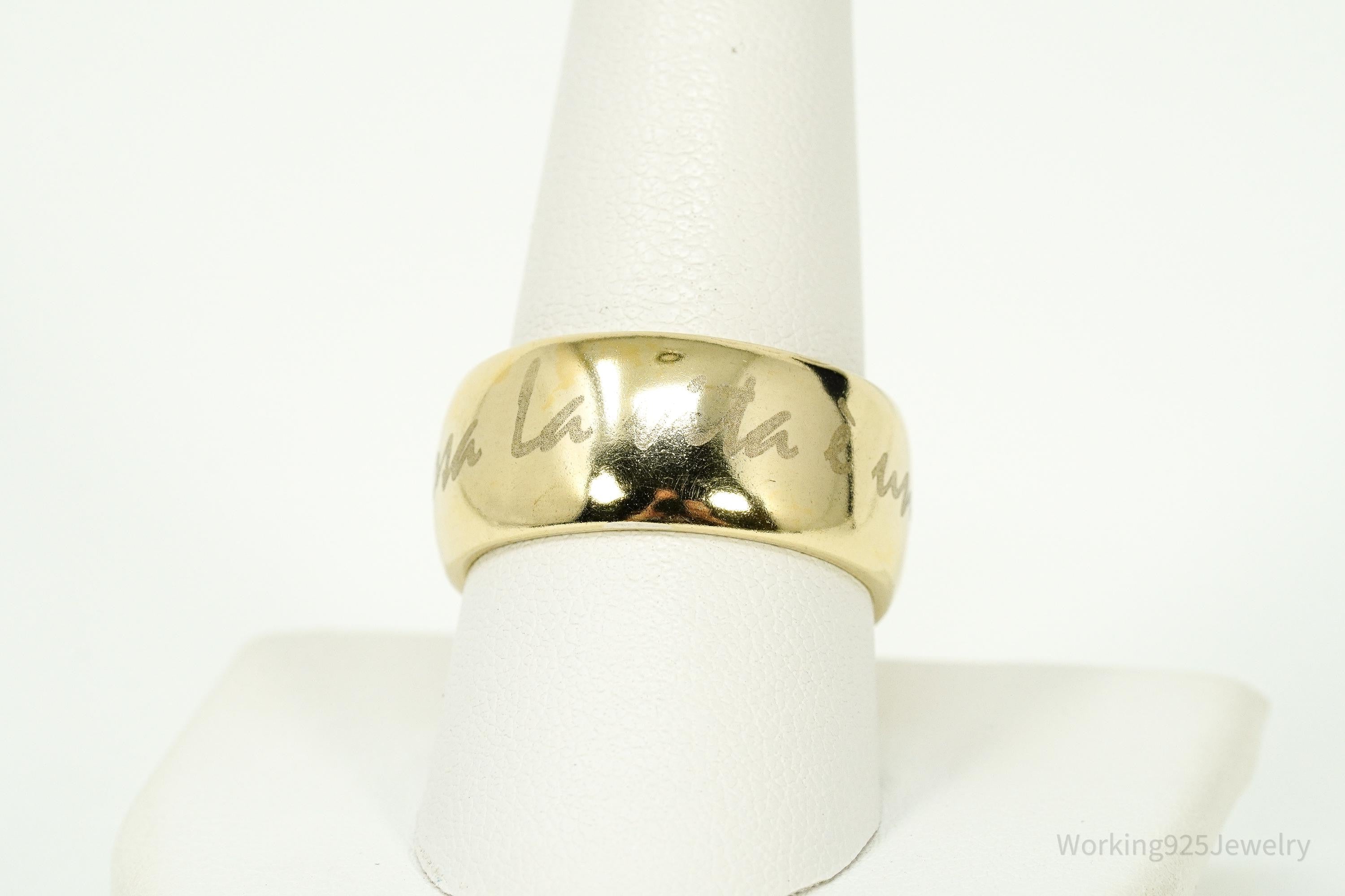 Vintage Italian Designer Itaor Italian Quote Gold Vermeil Sterling Silver Ring - Size 10