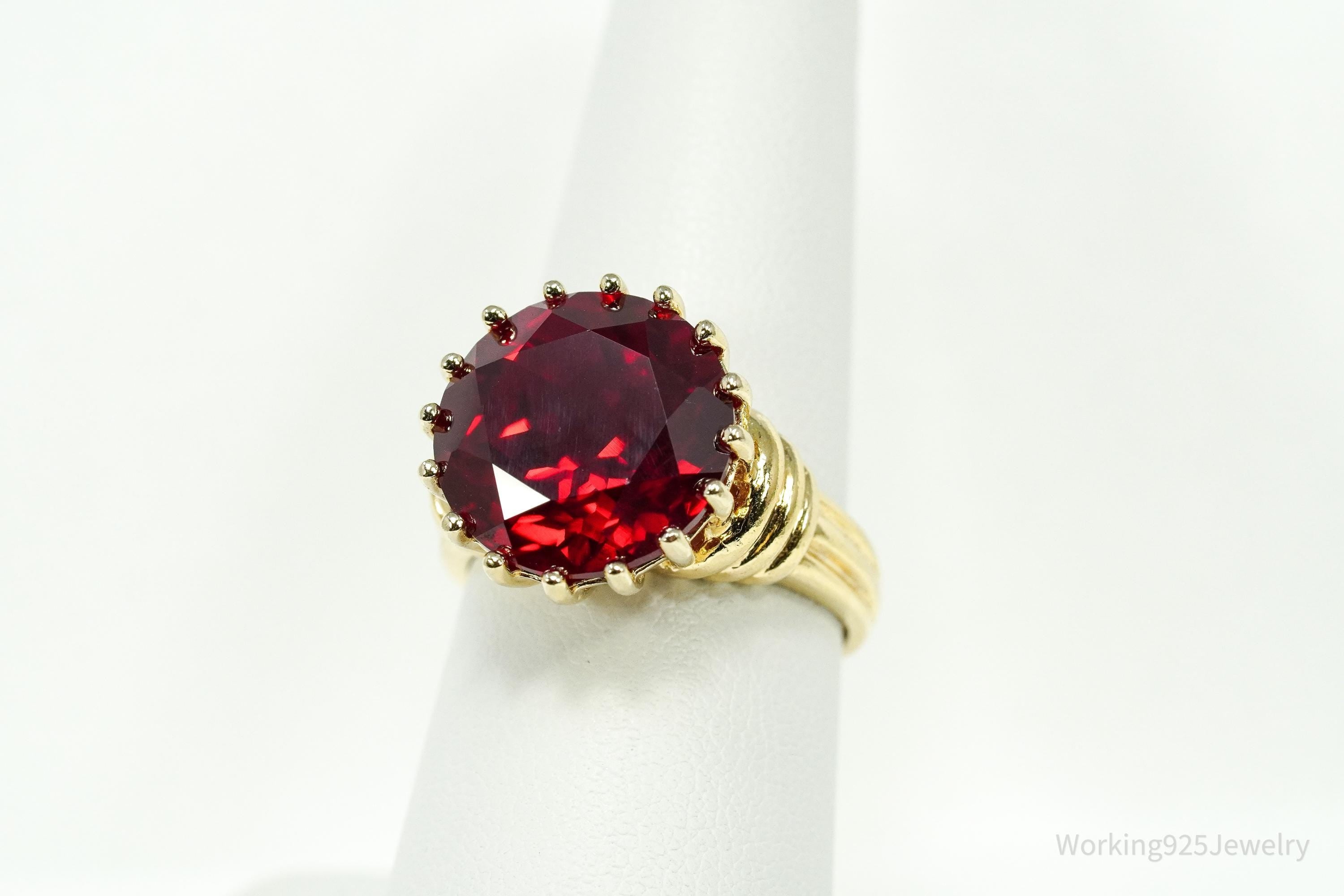 Ross Simons Large Ruby 18K Yellow Gold Over Sterling Silver Ring - Size 8