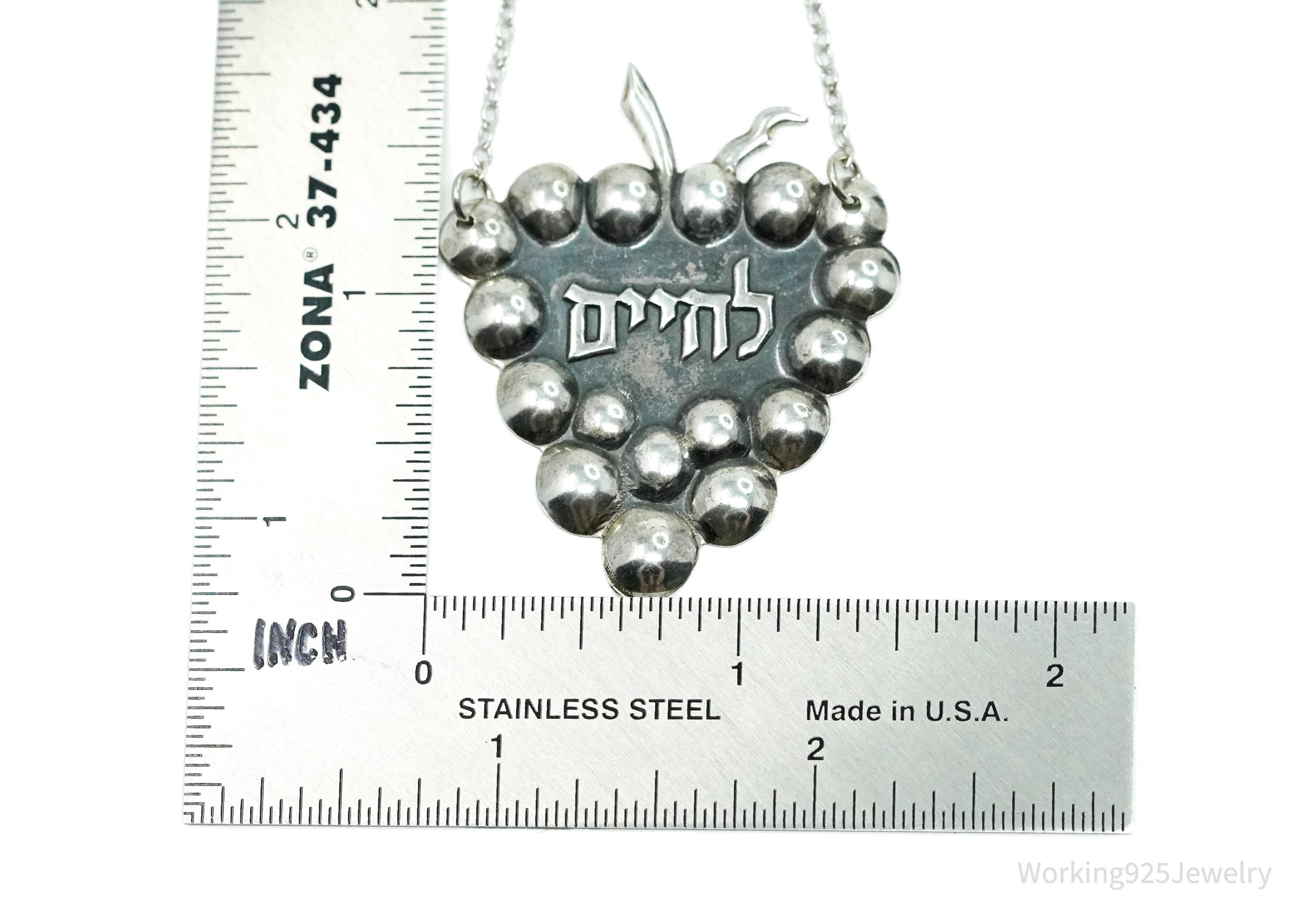 Vintage L'Chaim "To Life" Sterling Silver Wine Decanter Liquor Bottle Tag Label
