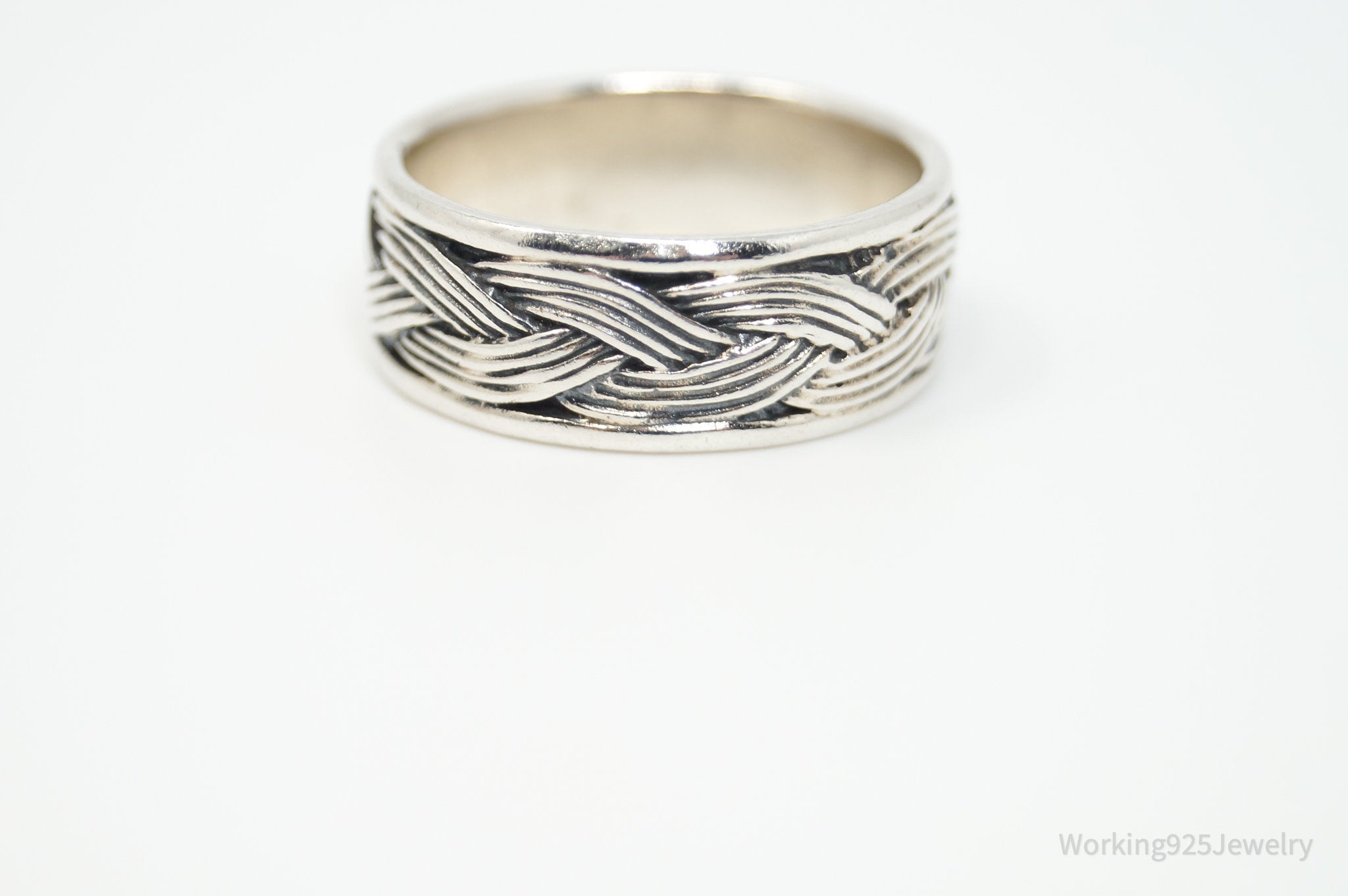 Vintage Modern Weave Braid Rope Sterling Silver Band Ring - Size 8.75